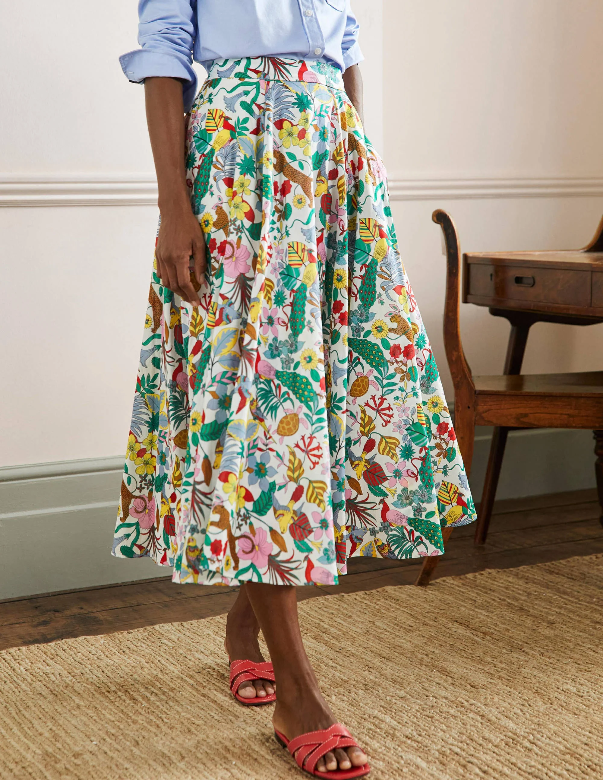 Full Cotton Midi Skirt-Multi, Exotic Paradise - Image 4