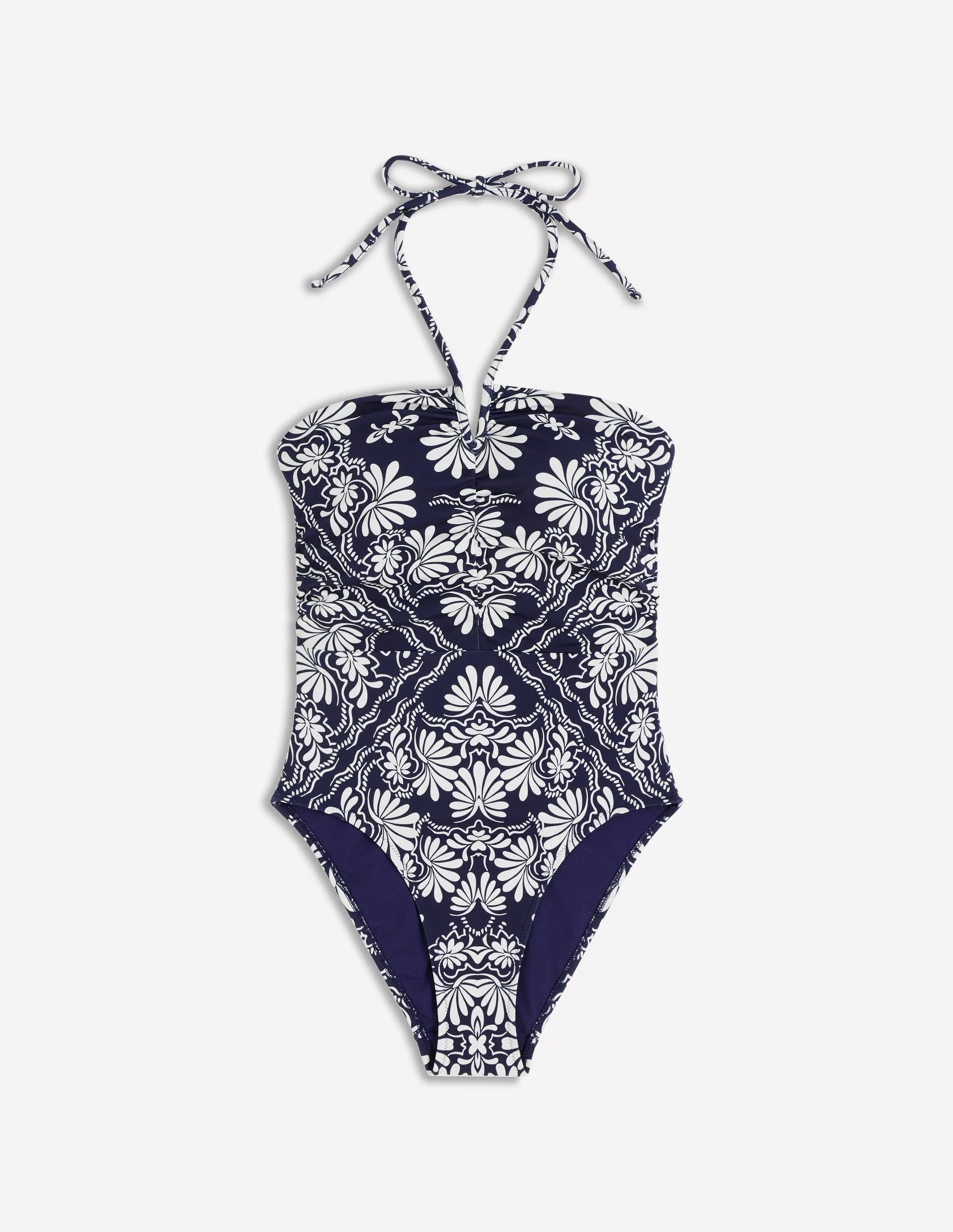 Gather String Swimsuit-French Navy, Botanical Charm - Image 6