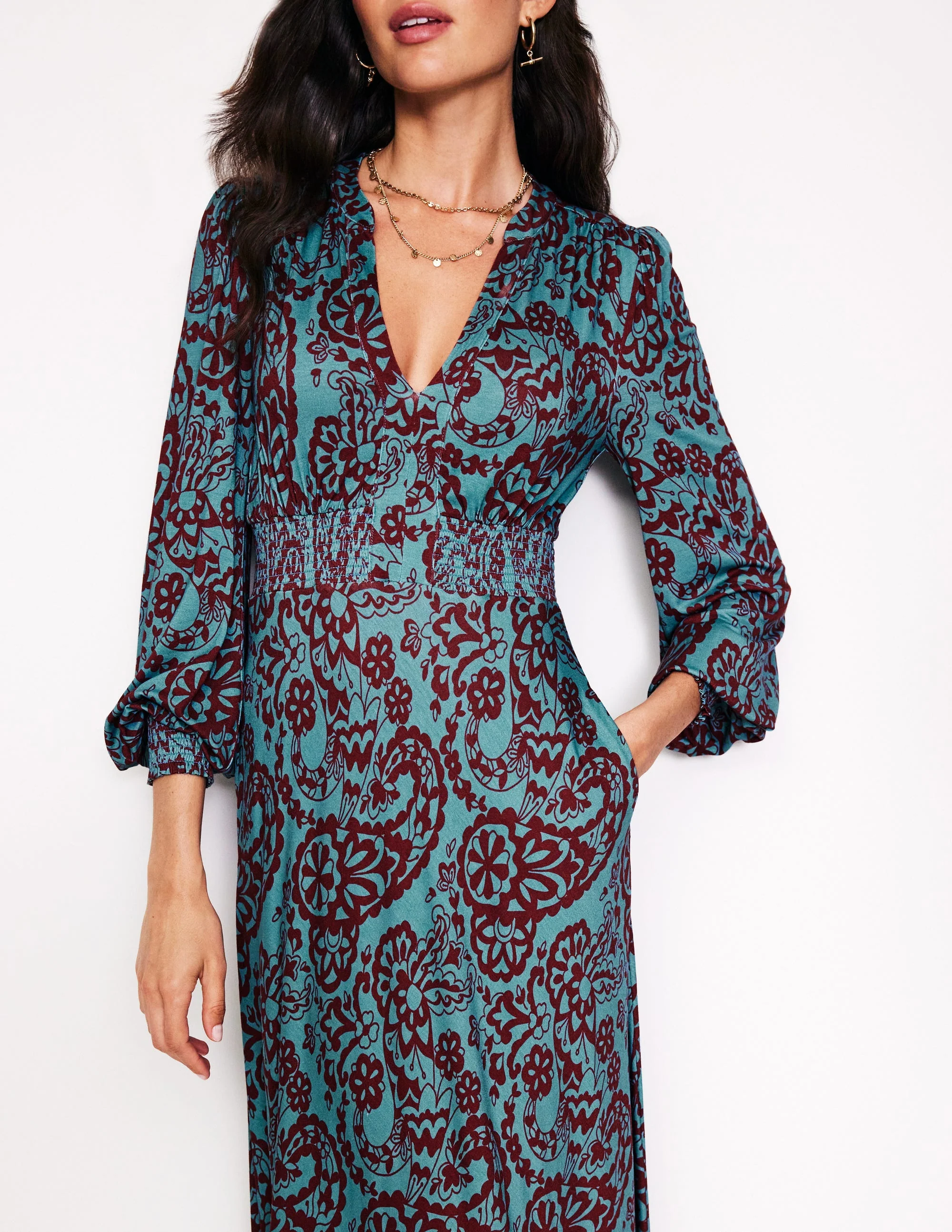 Georgia Jersey Midi Dress-Blue Grass, Paisley Cascade - Image 2