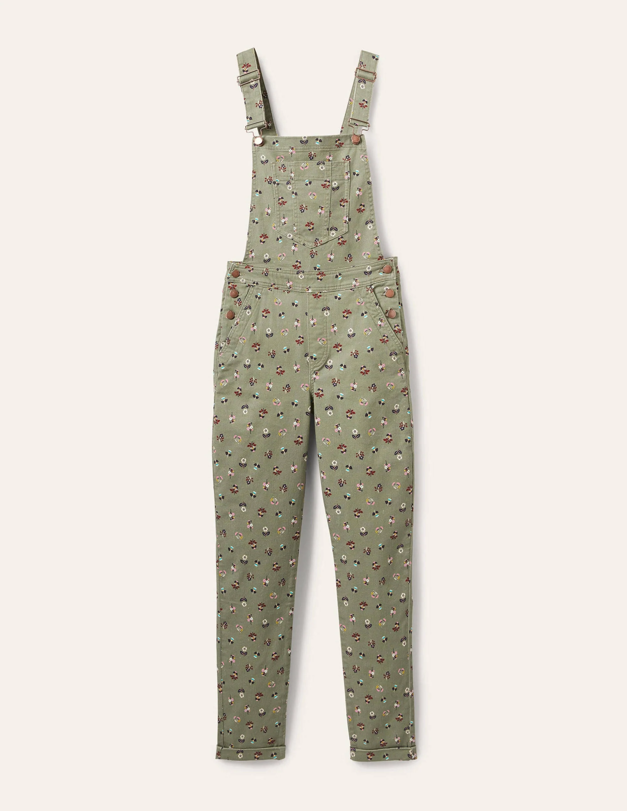 Girlfriend Dungarees-Pale Khaki, Dainty Floral - Image 5