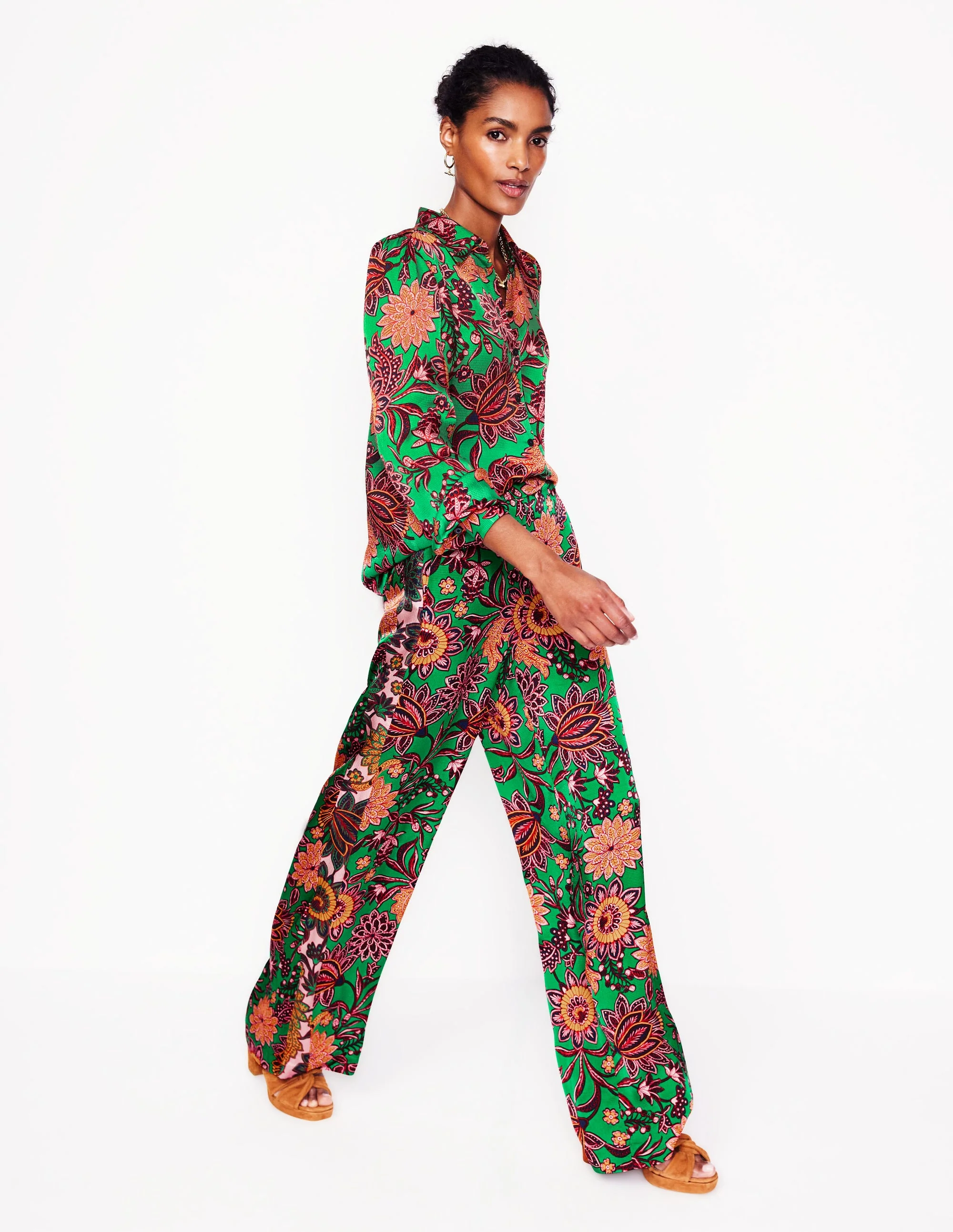 Hammered Satin Shirt-Green Tambourine, Ornate Bud - Image 4