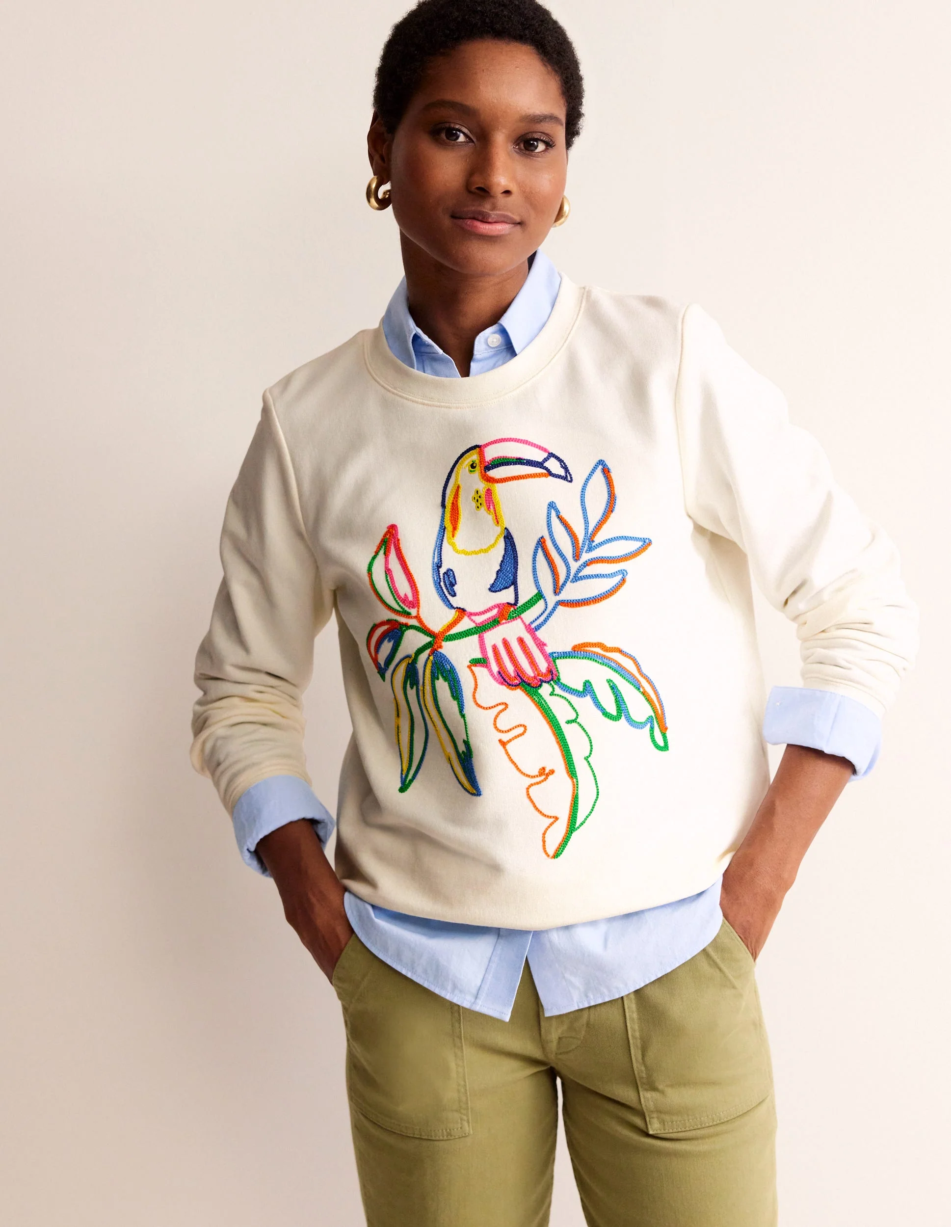 Hannah Embroidered Sweatshirt-Ivory, Embroidered Toucan - Image 4