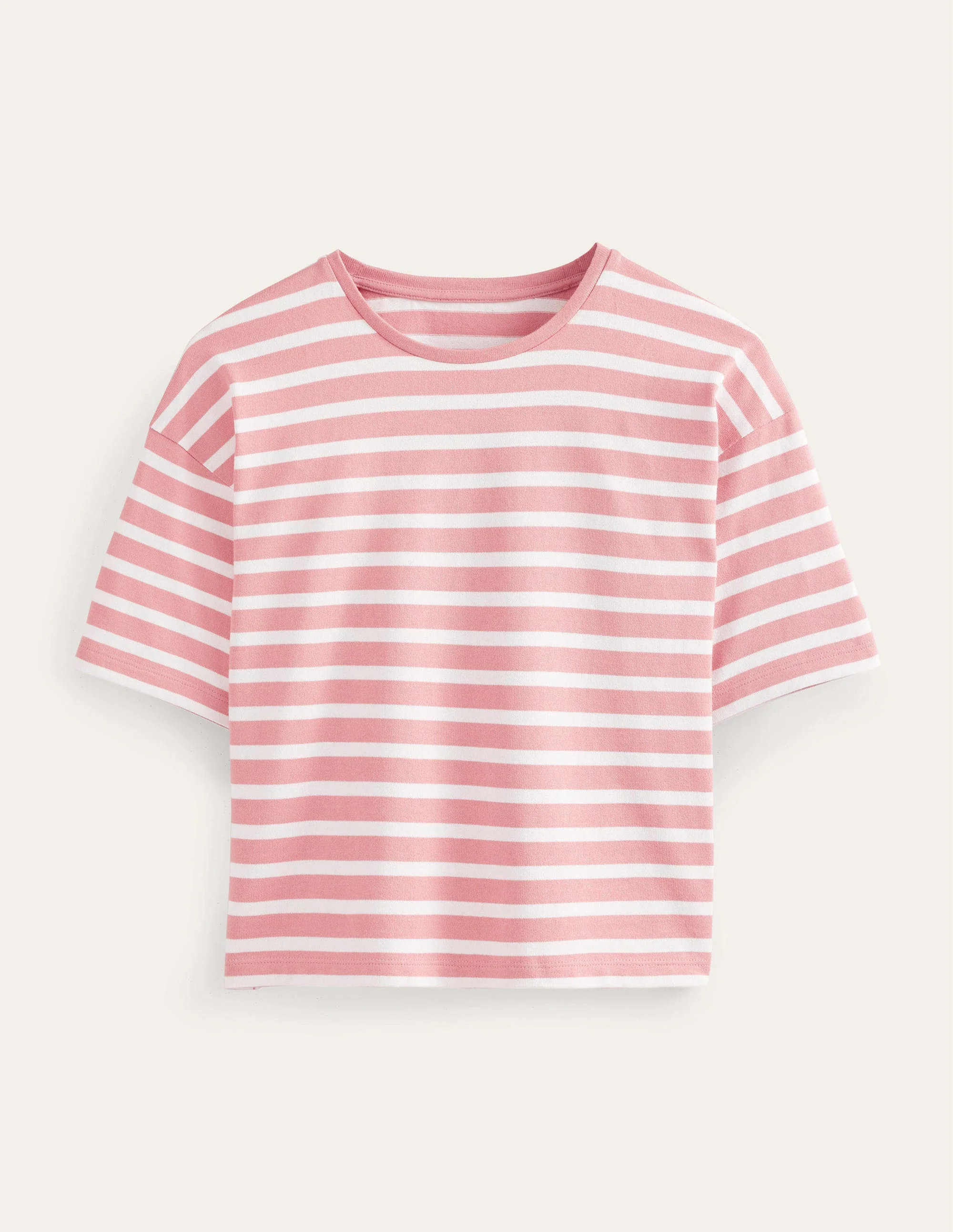 Heavyweight Breton T-Shirt-Rose Pink/Ivory Stripe - Image 2