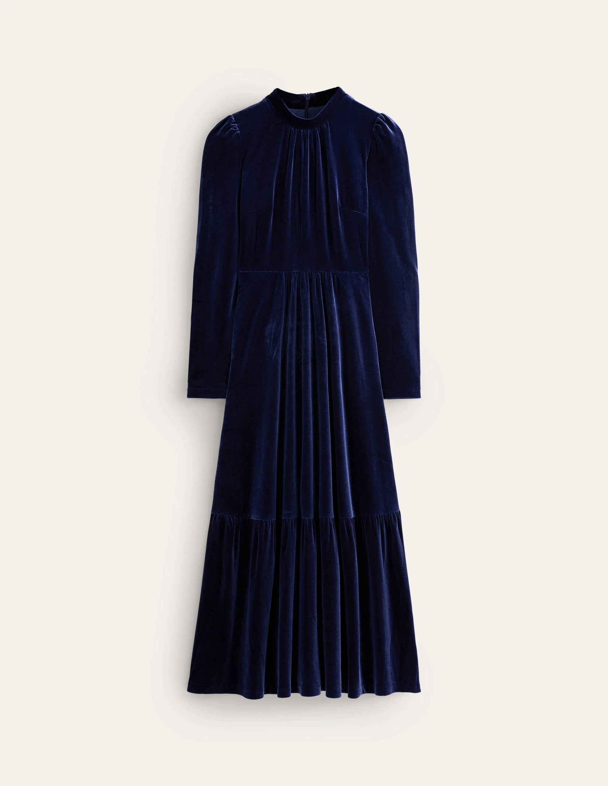 High Neck Tiered Velvet Dress-Night Blue - Image 6