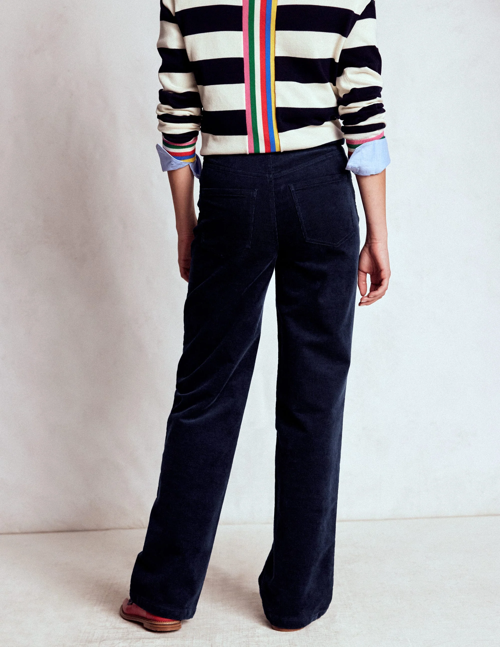 High Rise Cord Column Jeans-Navy - Image 3