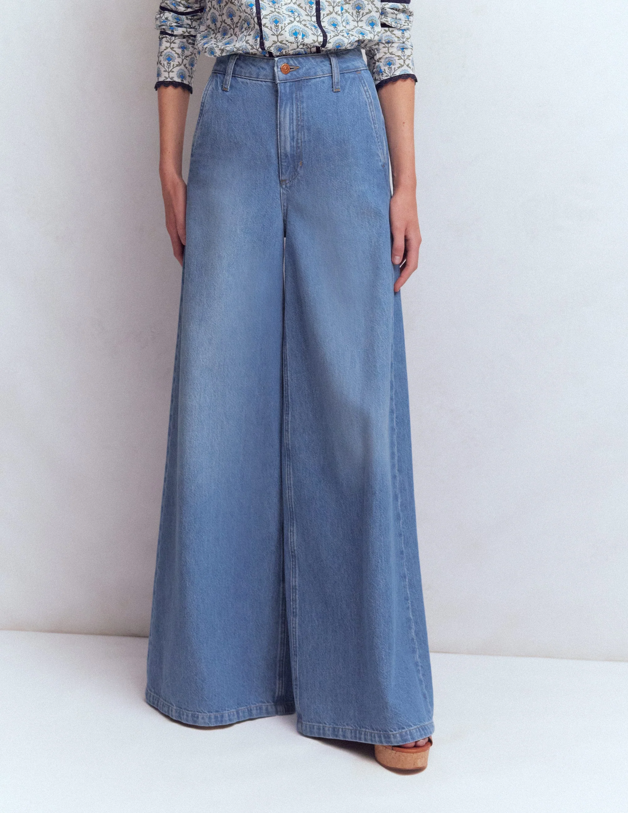 High Rise Palazzo Jeans-Light Wash - Image 4