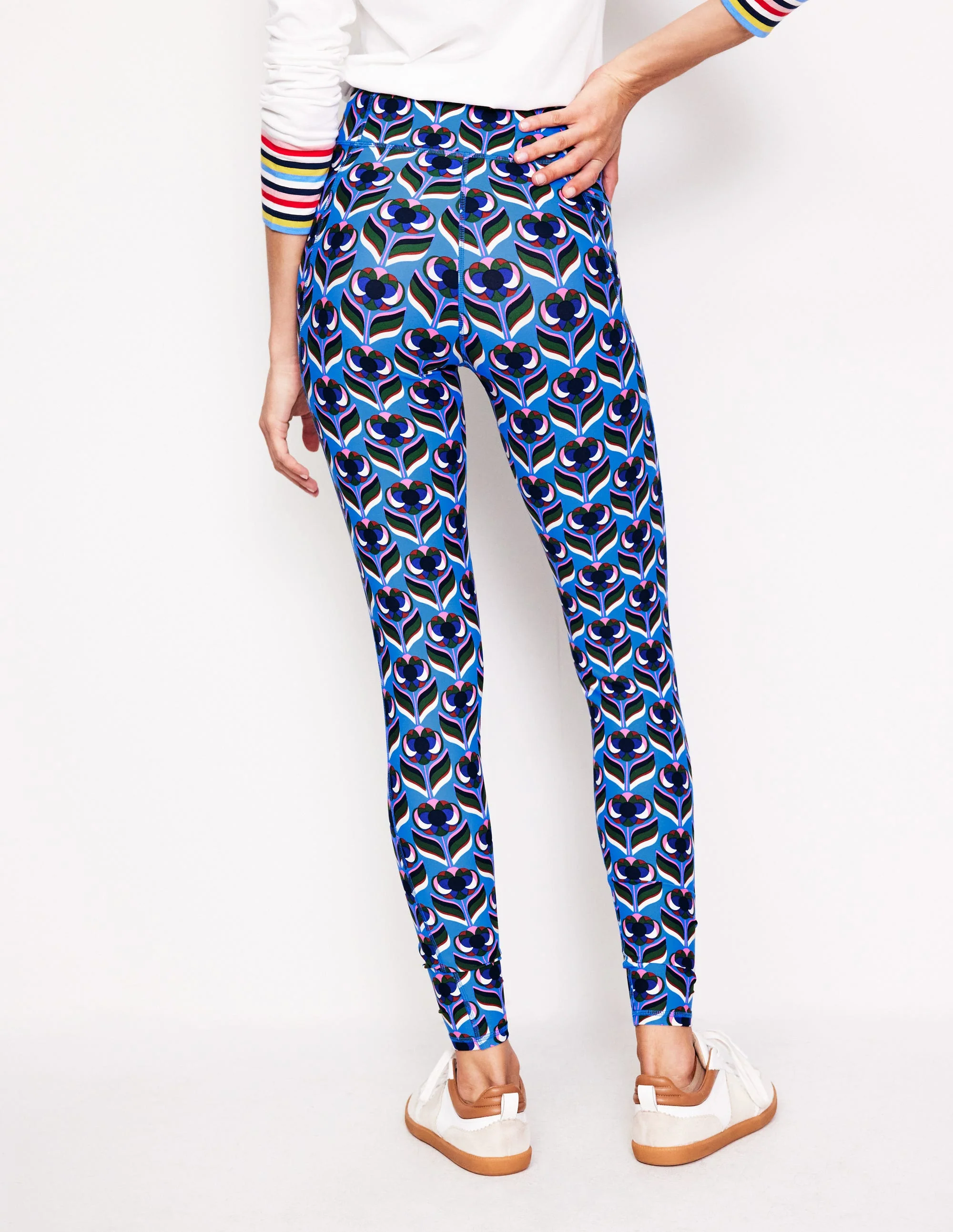High Waist Pocket Leggings-Directoire Blue, Blossom Stamp - Image 3