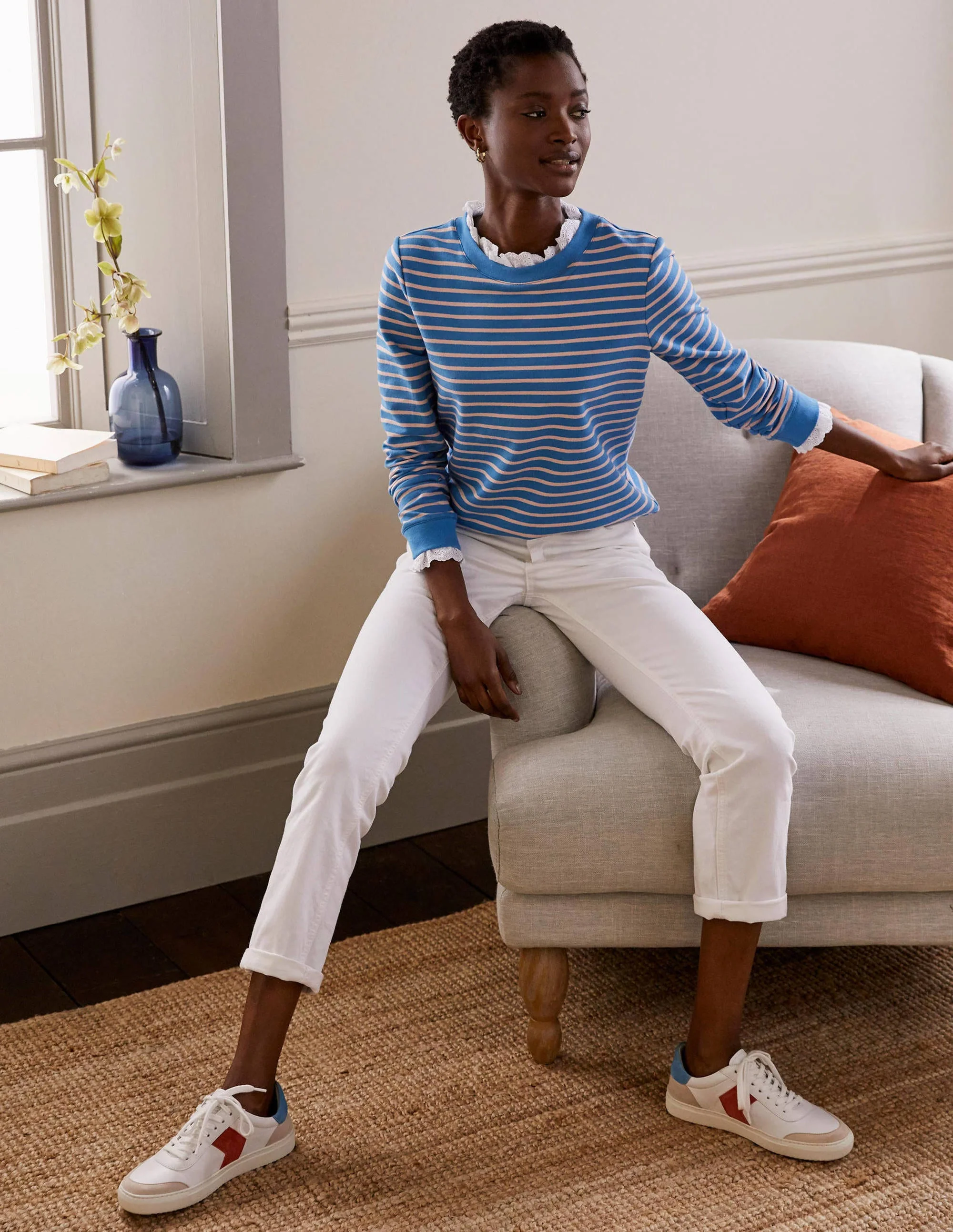 Holly Jersey Sweatshirt-School House Blue/ Chalky Pink - Image 2