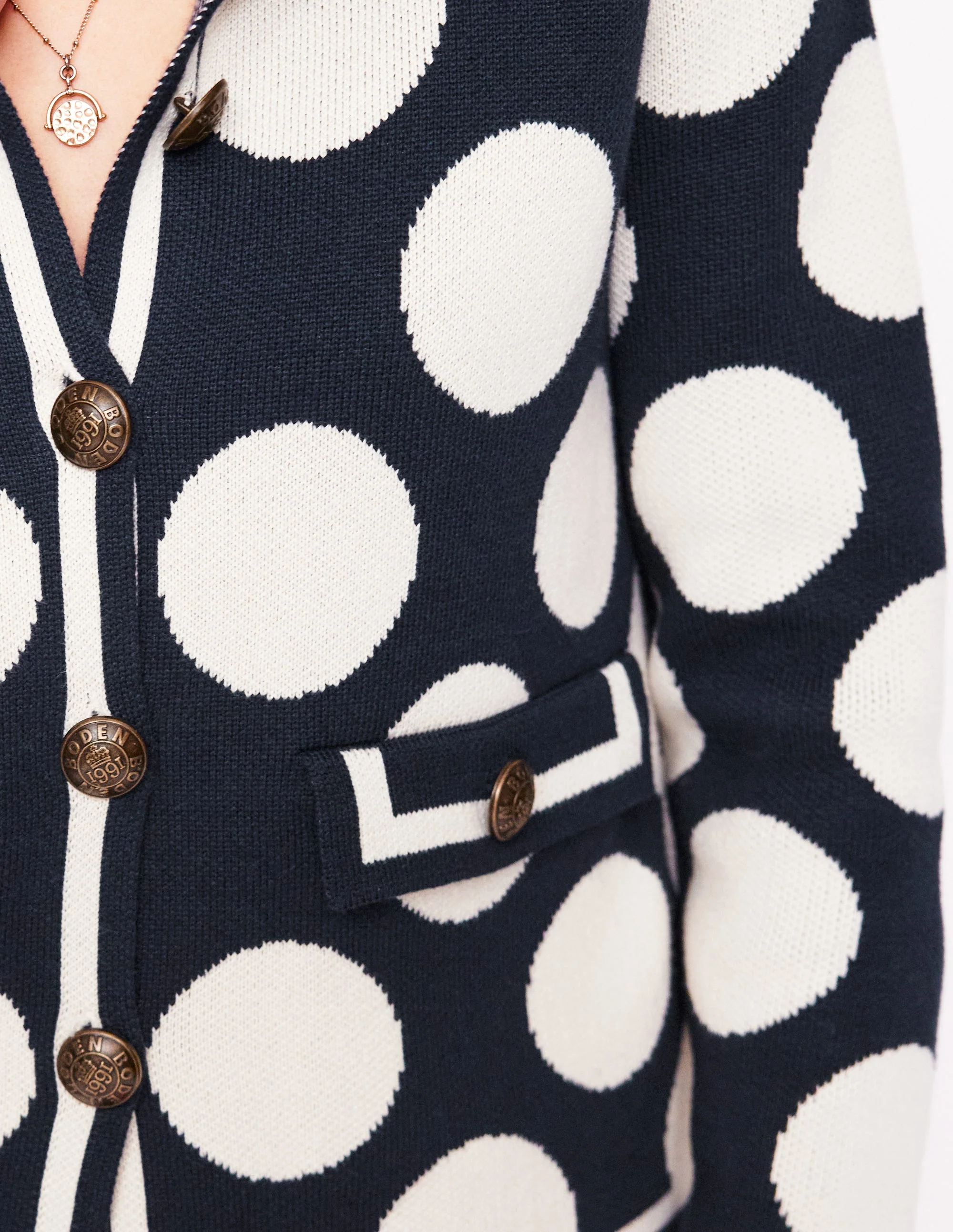 Holly Knitted Jacket-French Navy, Large Ivory Spot - Image 2