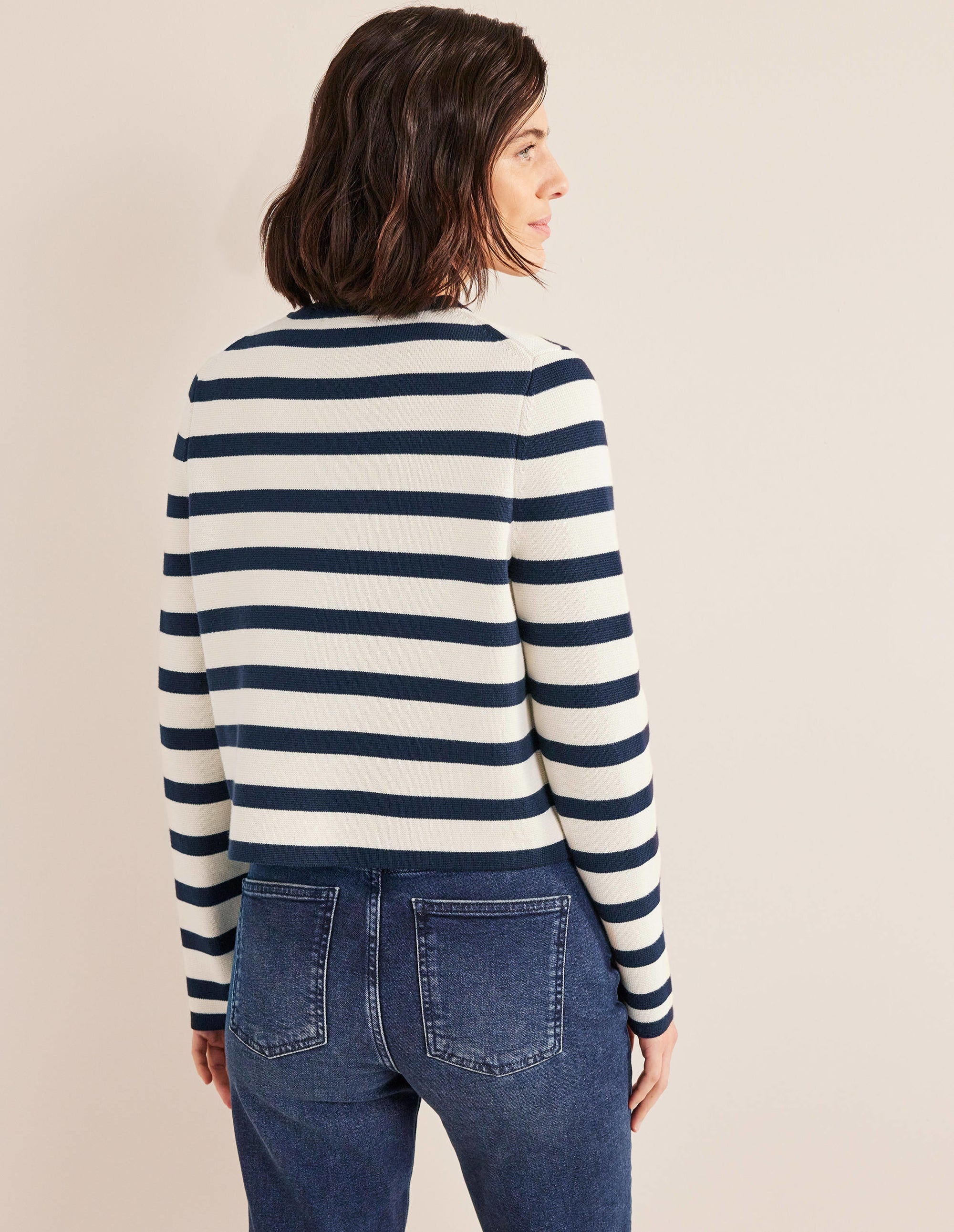 Holly Knitted Jacket-Ivory, Navy Stripe - Image 3