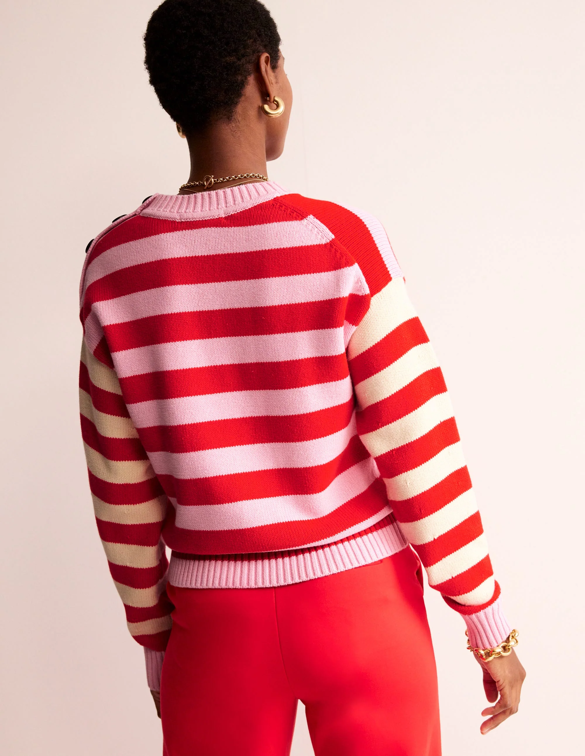 Hotch Potch Cotton Jumper-Blossom Pink, Flamenco Red - Image 3