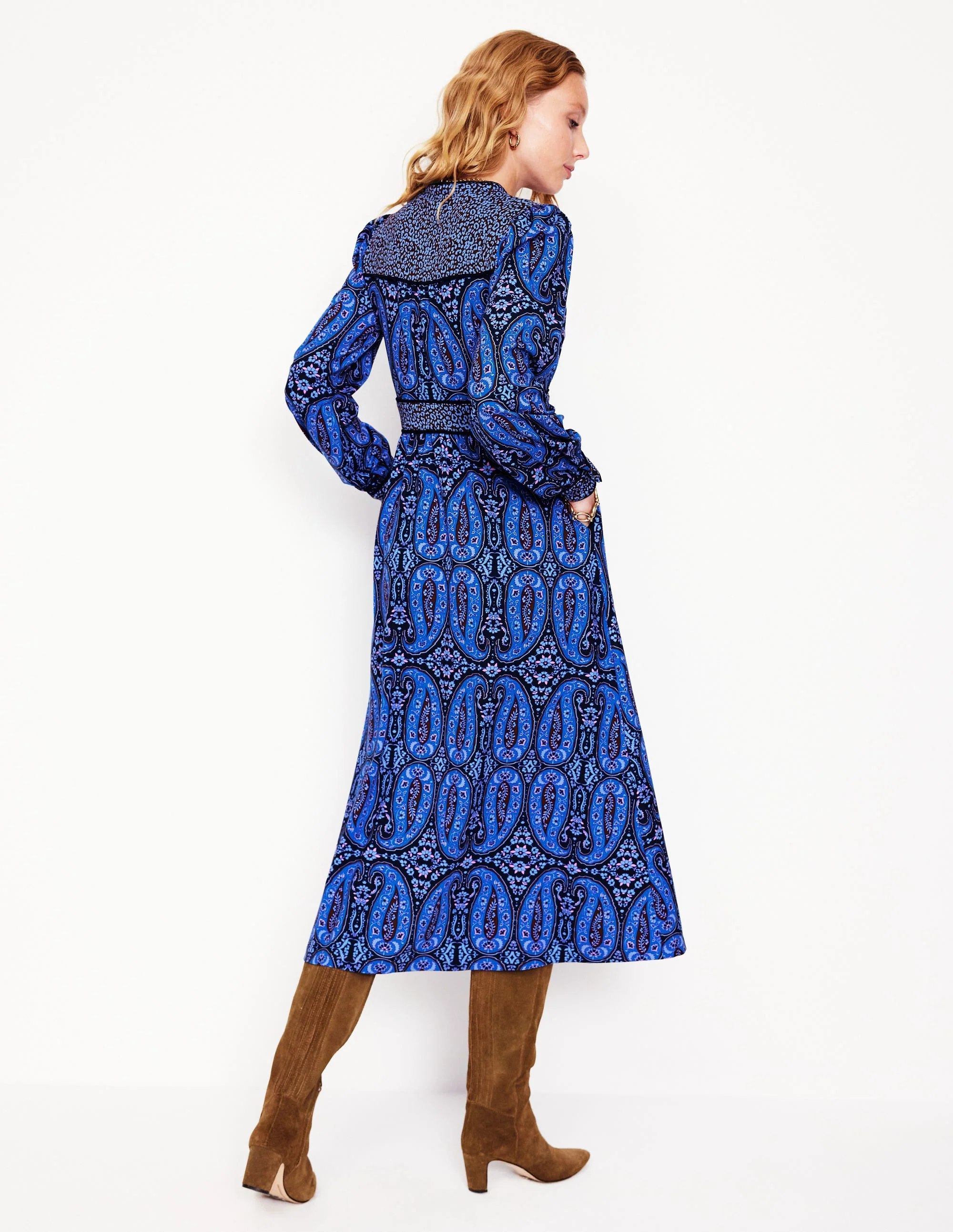 Hotched Ponte Dress-Blue, Paisley Bud - Image 3