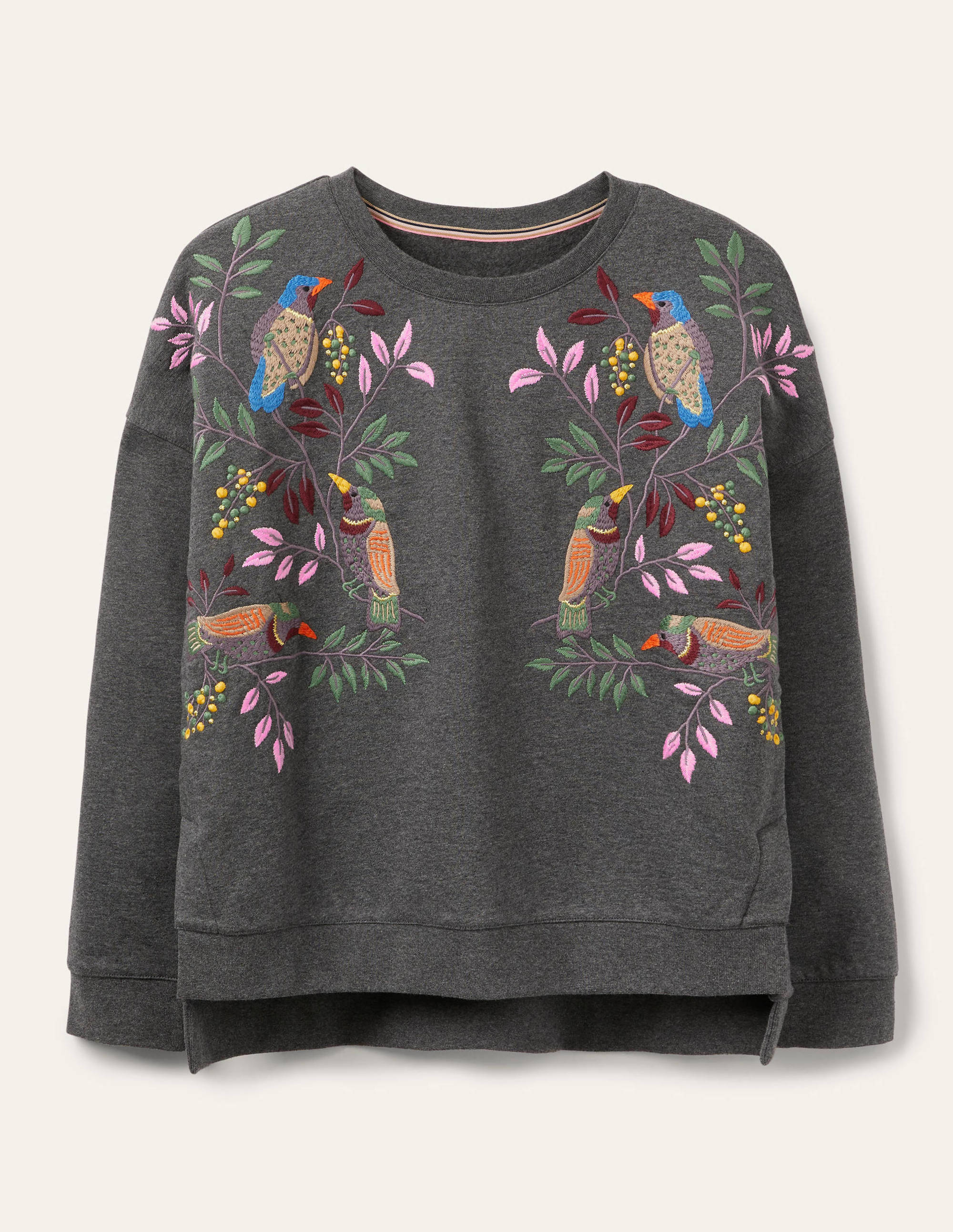 Interest Sweatshirt-Charcoal Marl Bird Embroidery - Image 6