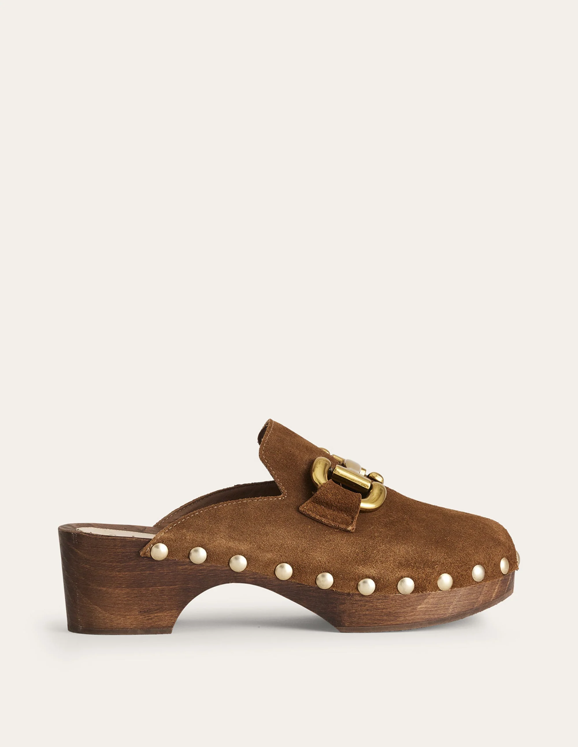 Iris Snaffle Heeled Clogs-Golden Brown Suede - Image 2