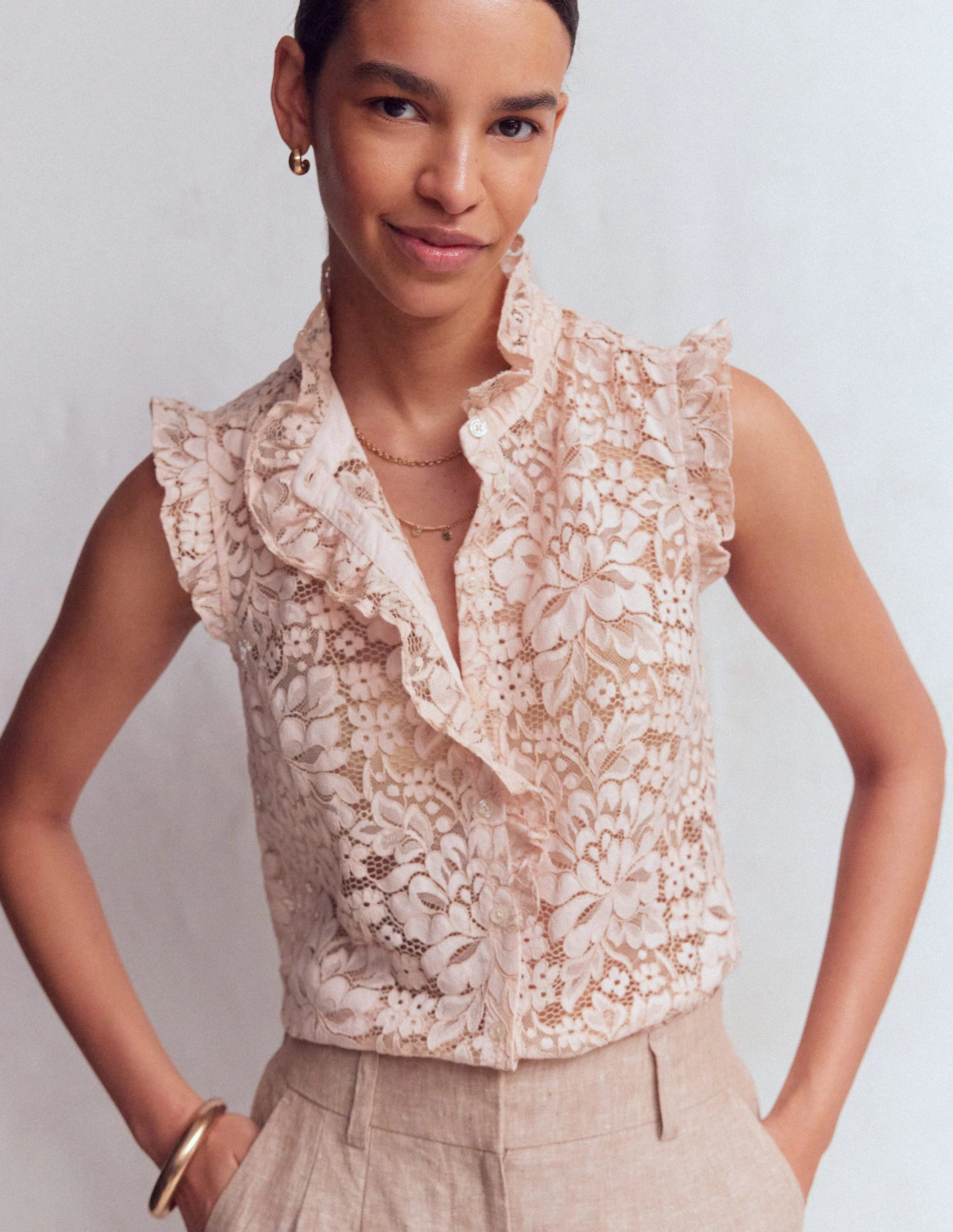 Isabel Sleeveless Lace Top-Pale Pink - Image 4