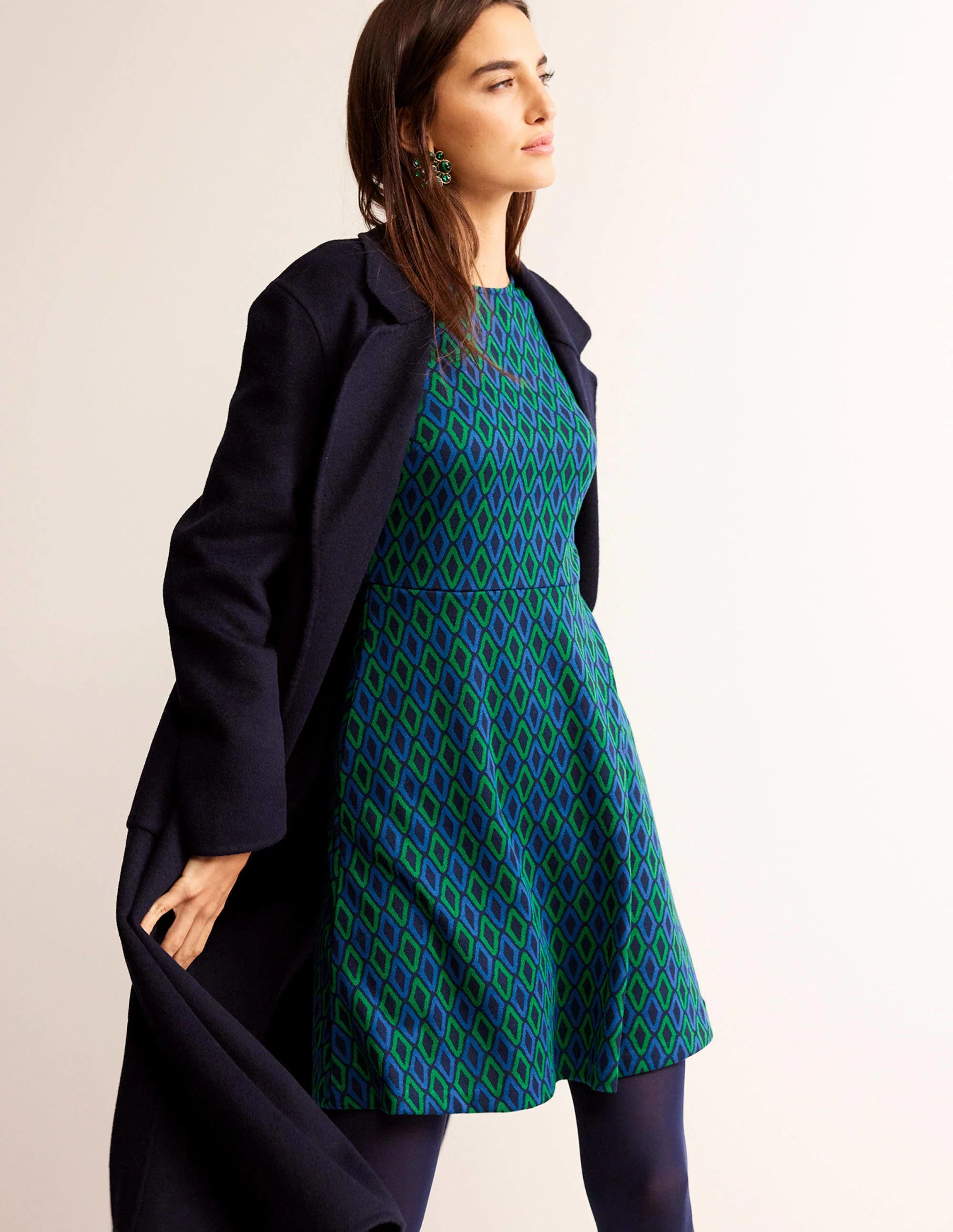 Jacquard A-Line Short Dress-Atlantic, Azure Jacquard - Image 4