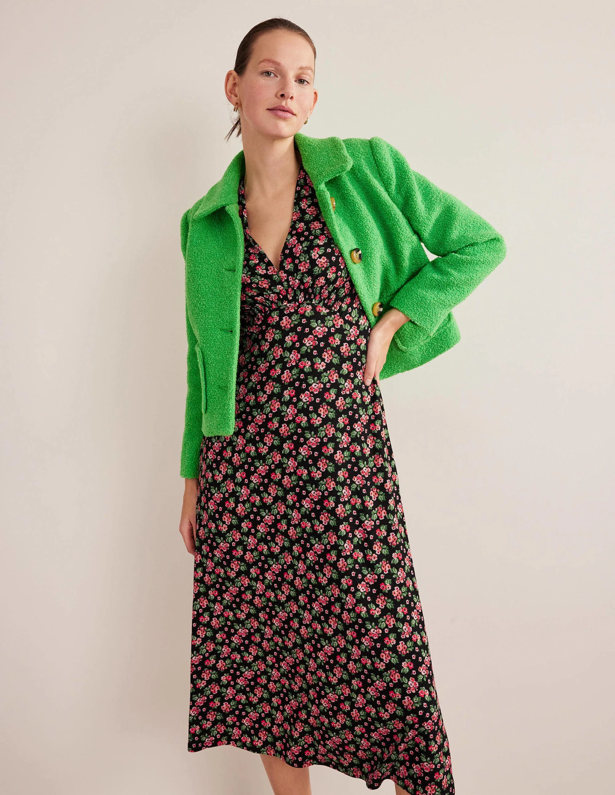 Jersey Midi Tea Dress-Black, Diamond Rose - Image 4