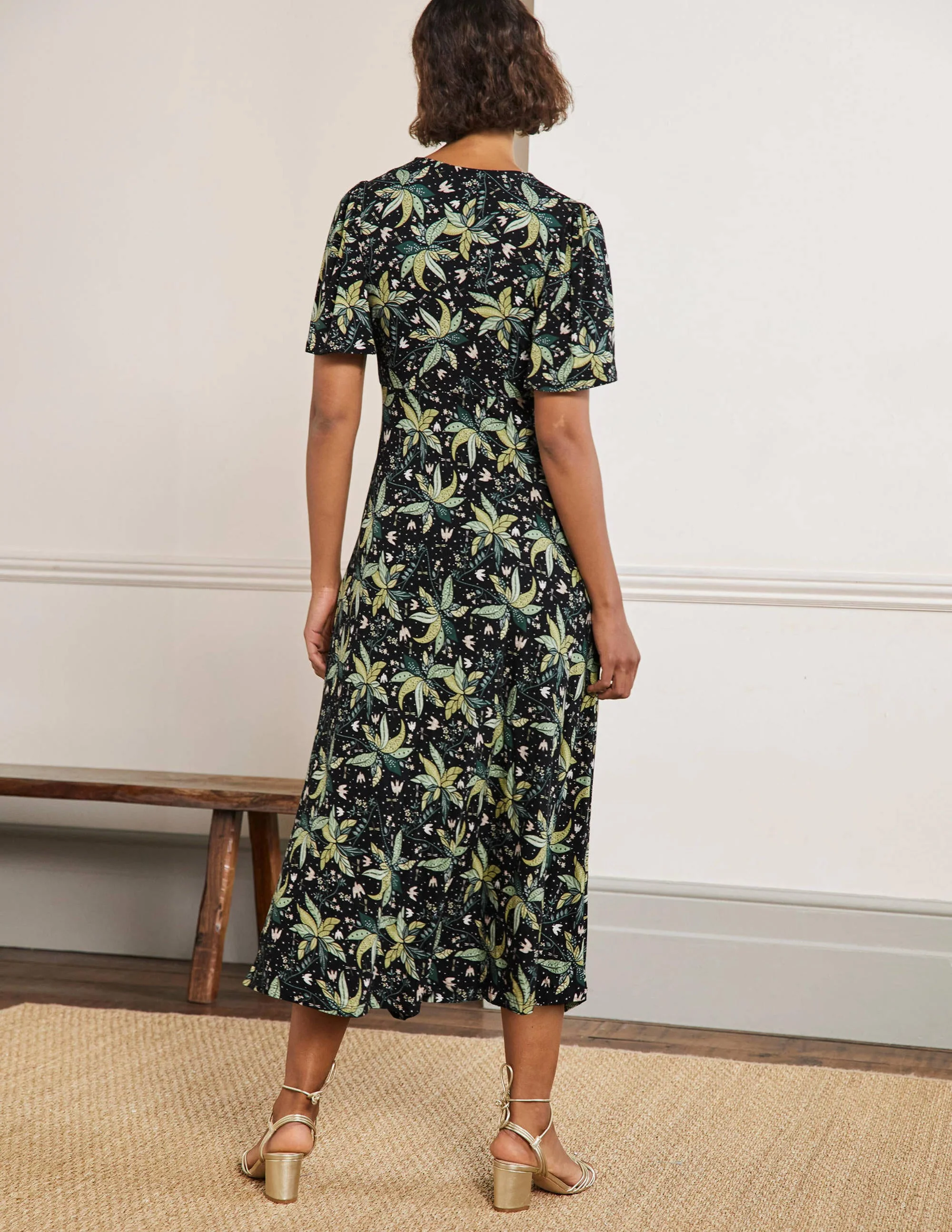 Jersey Midi Tea Dress-Black, Oriental Cascade - Image 3