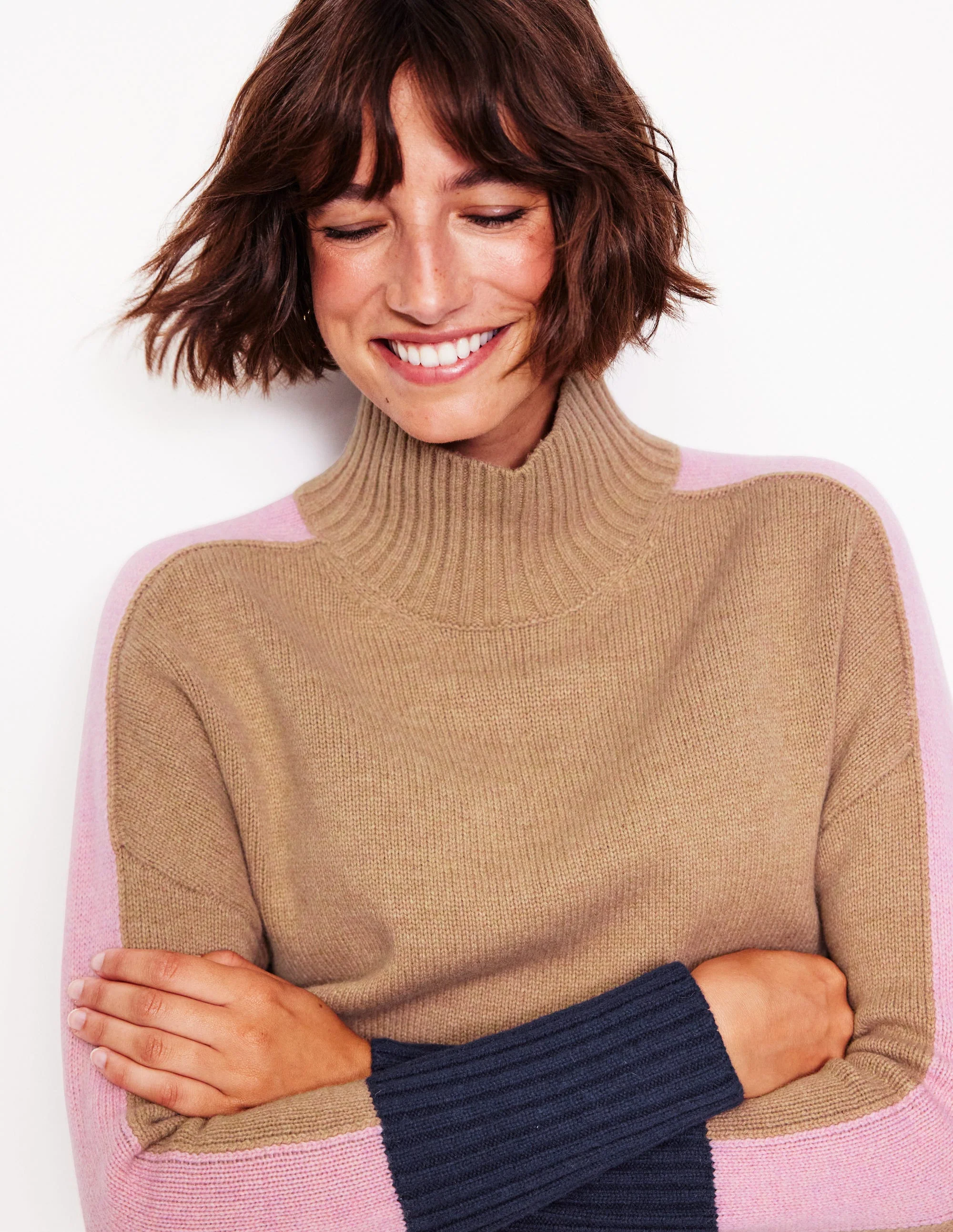 Jessica Oversized Jumper-Camel Melange, Colour Block - Image 2