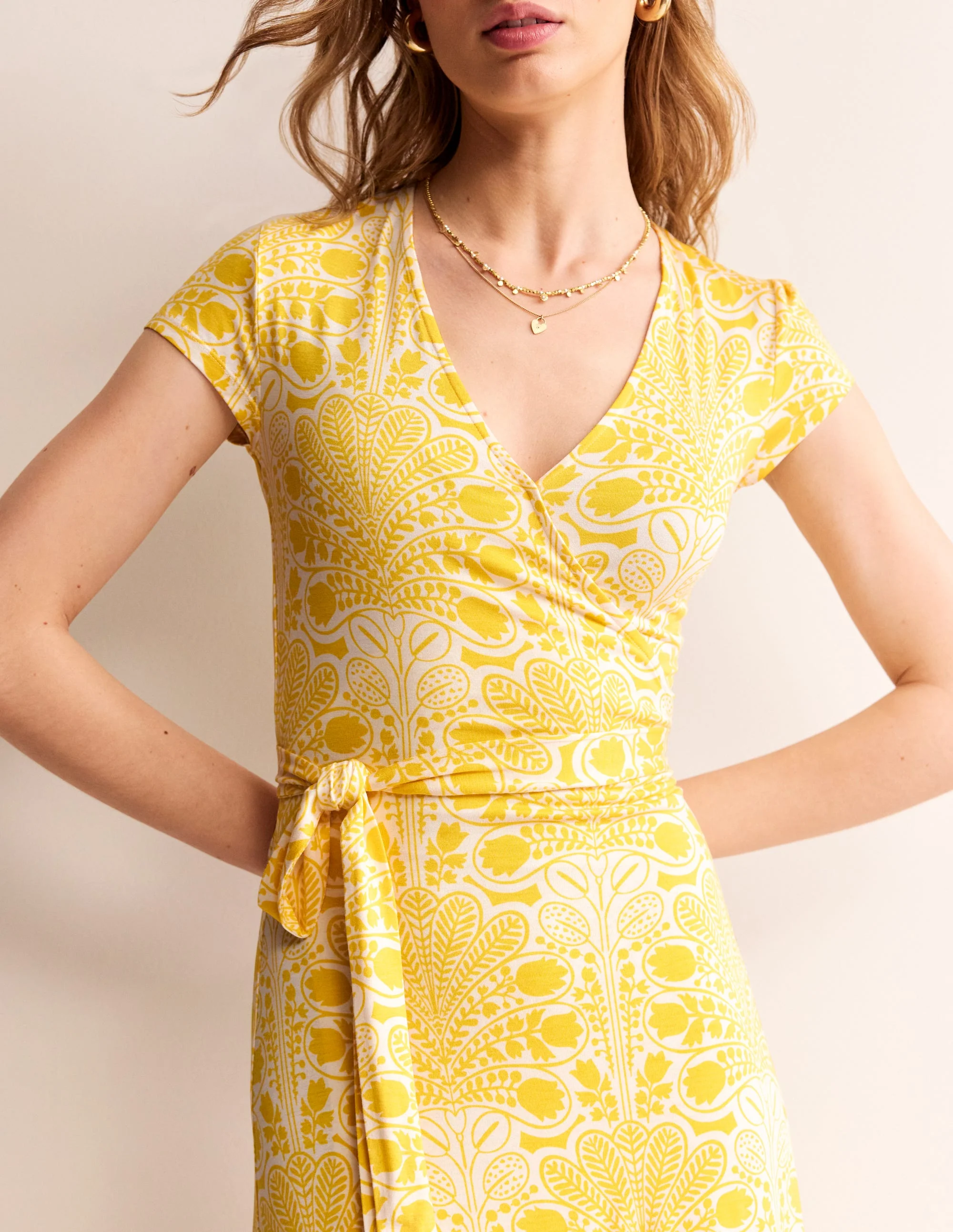 Joanna Cap Sleeve Wrap Dress-Passion Fruit, Gardenia Swirl - Image 2