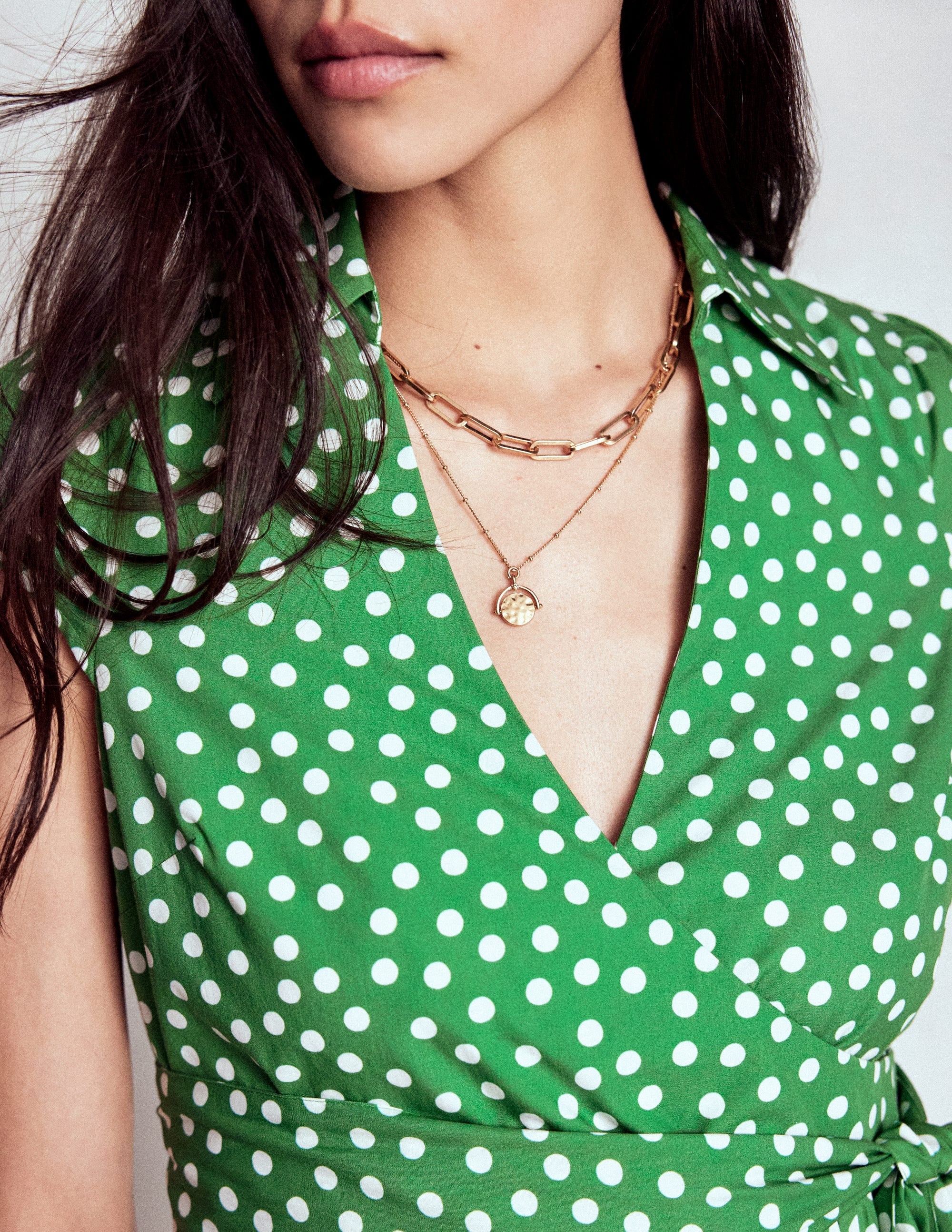 Julia Cotton Wrap Midi Dress-Highland Green, Painted Dot - Image 2