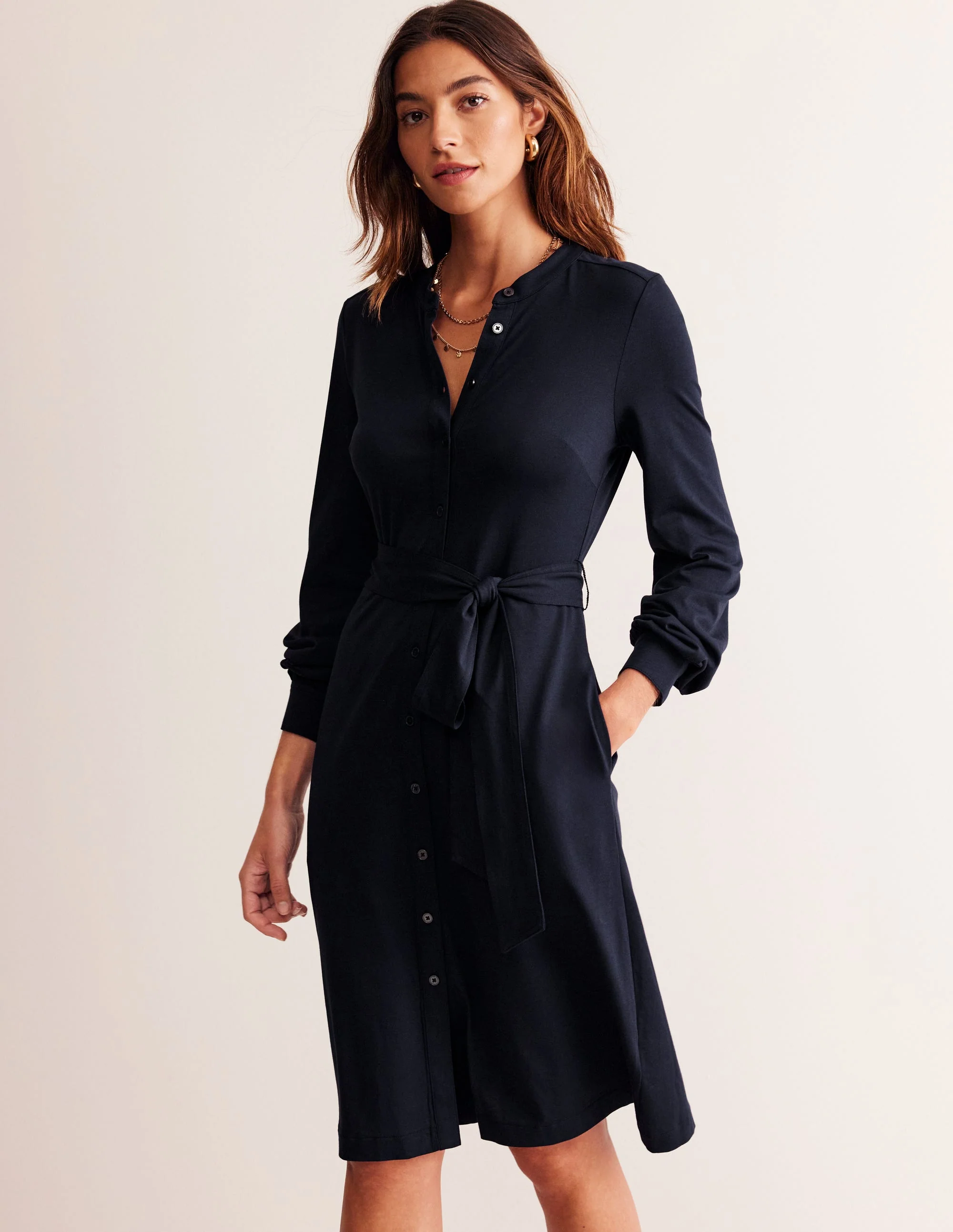 Julia Jersey Shirt Dress-Navy - Image 4