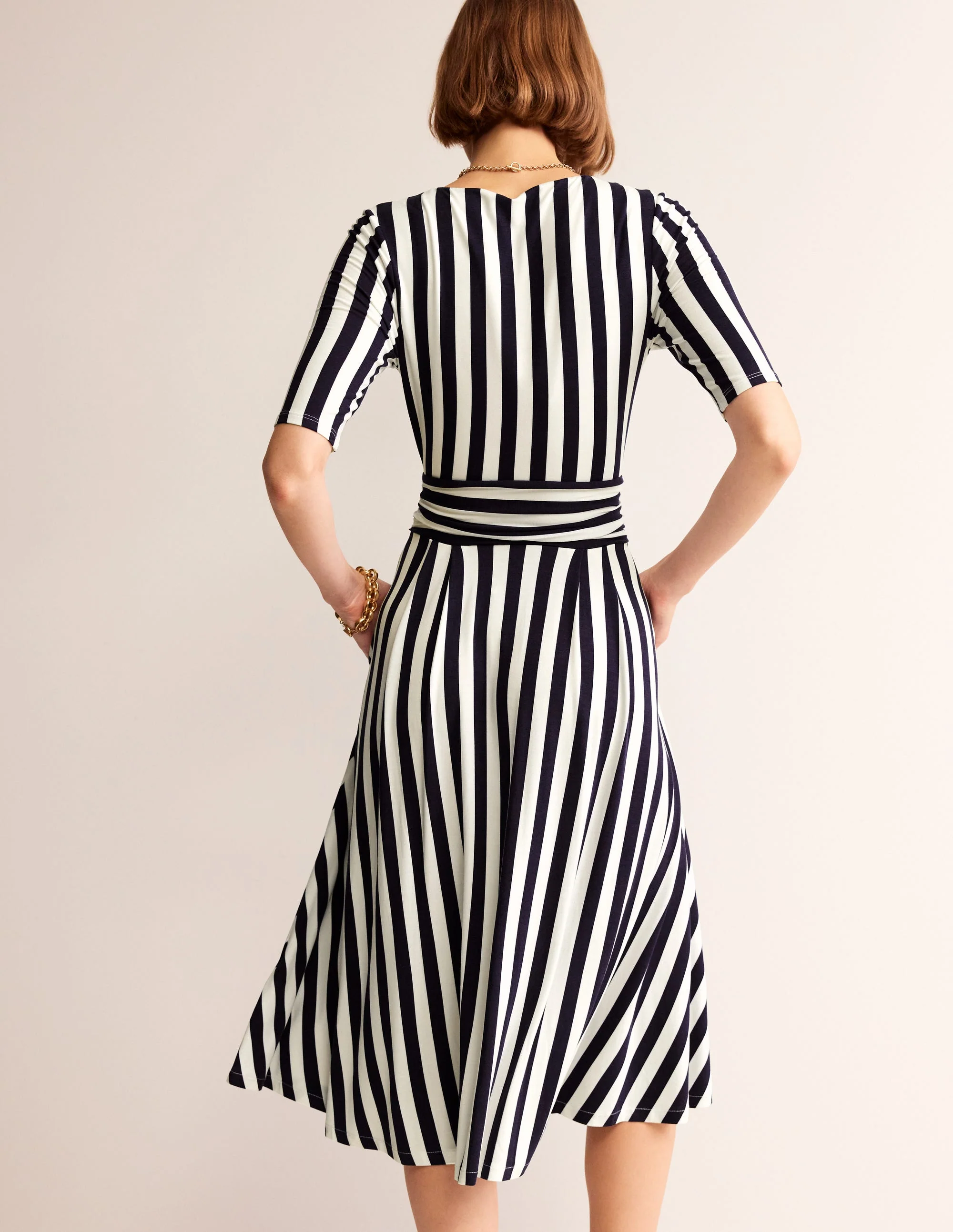 Kassidy Jersey Midi Dress-French Navy, Ivory Stripe - Image 3