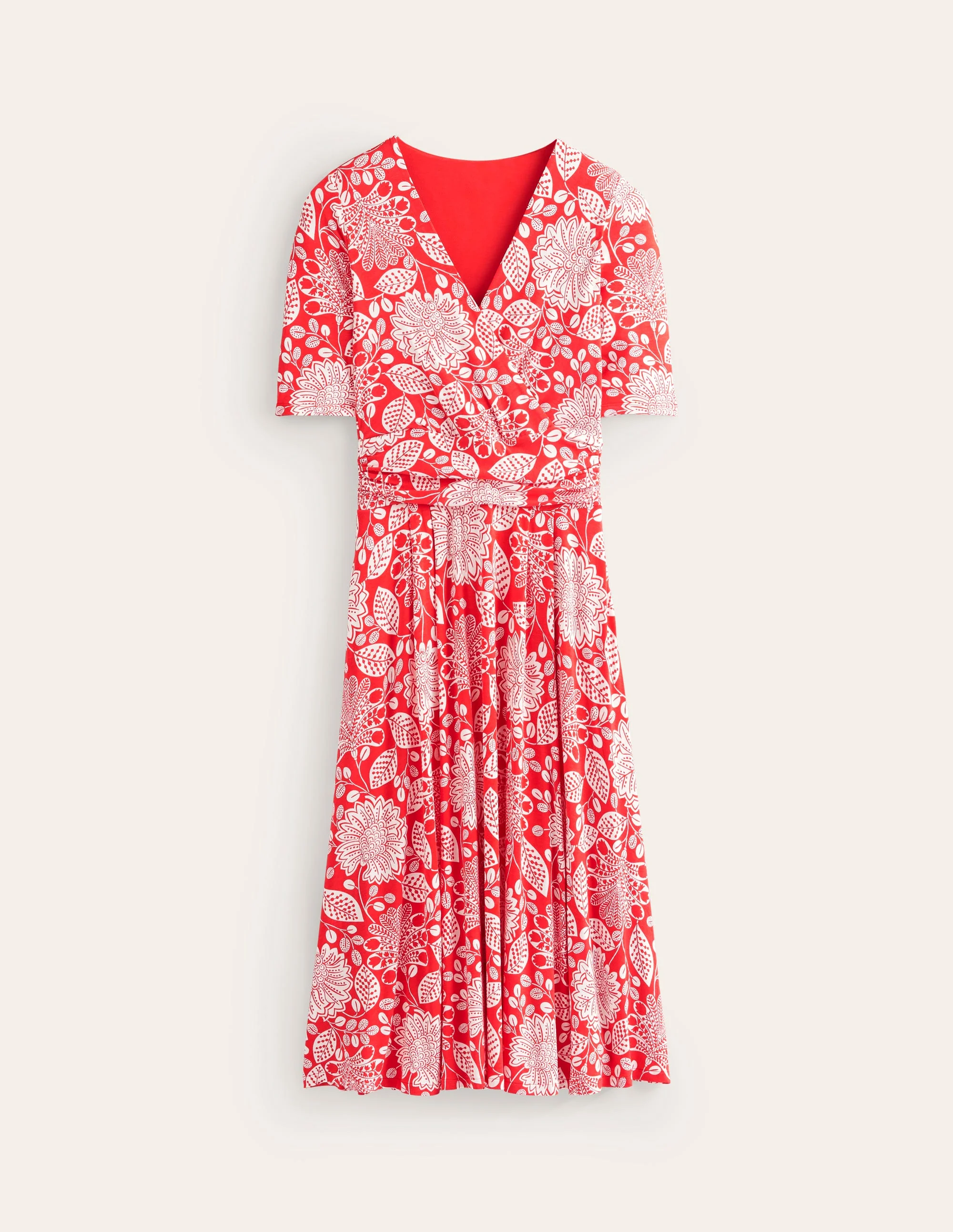 Kassidy Jersey Midi Dress-Poppy Red, Gardenia Swirl - Image 5