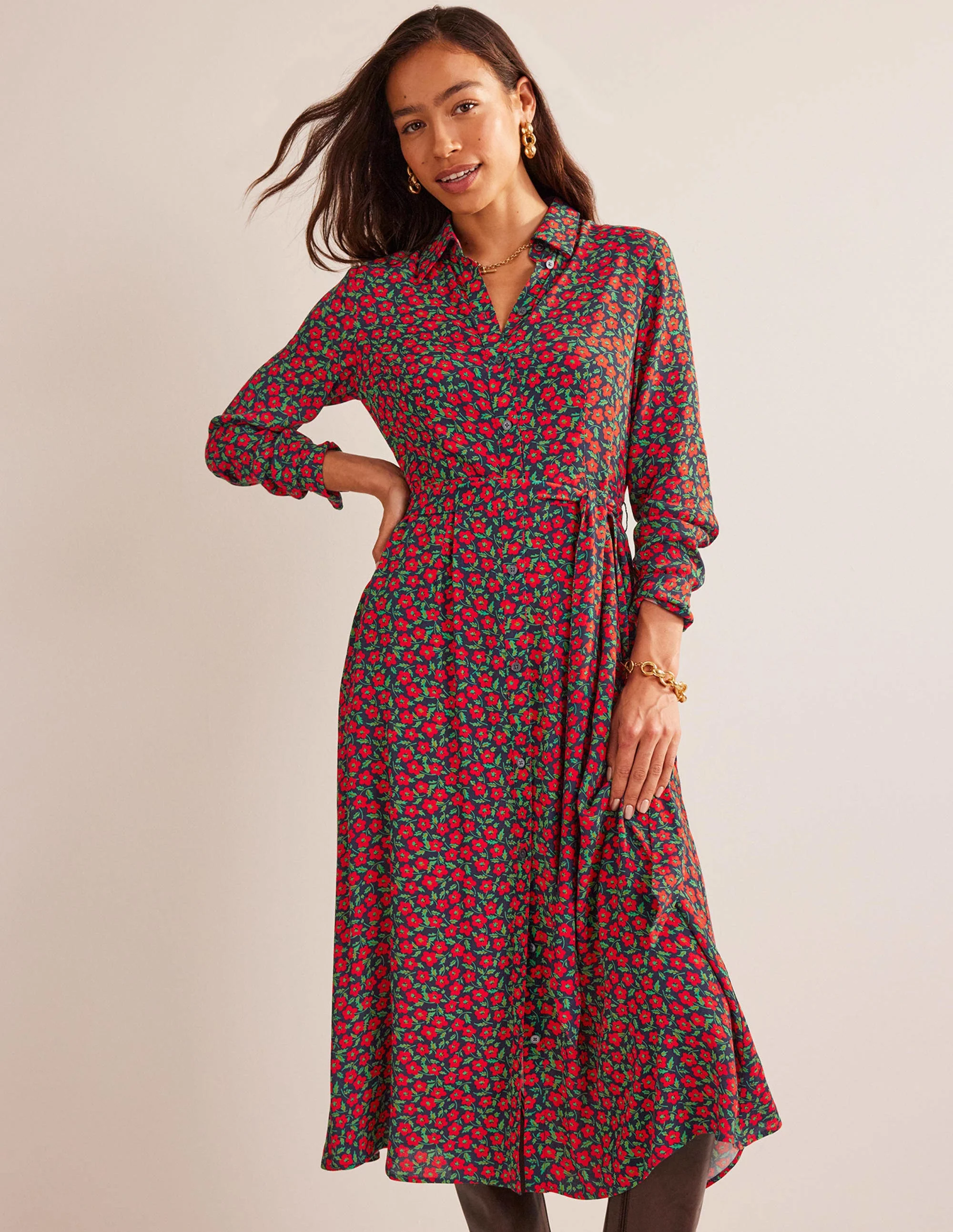 Kate Midi Shirt Dress-Hot Pepper, Petal Pop - Image 5