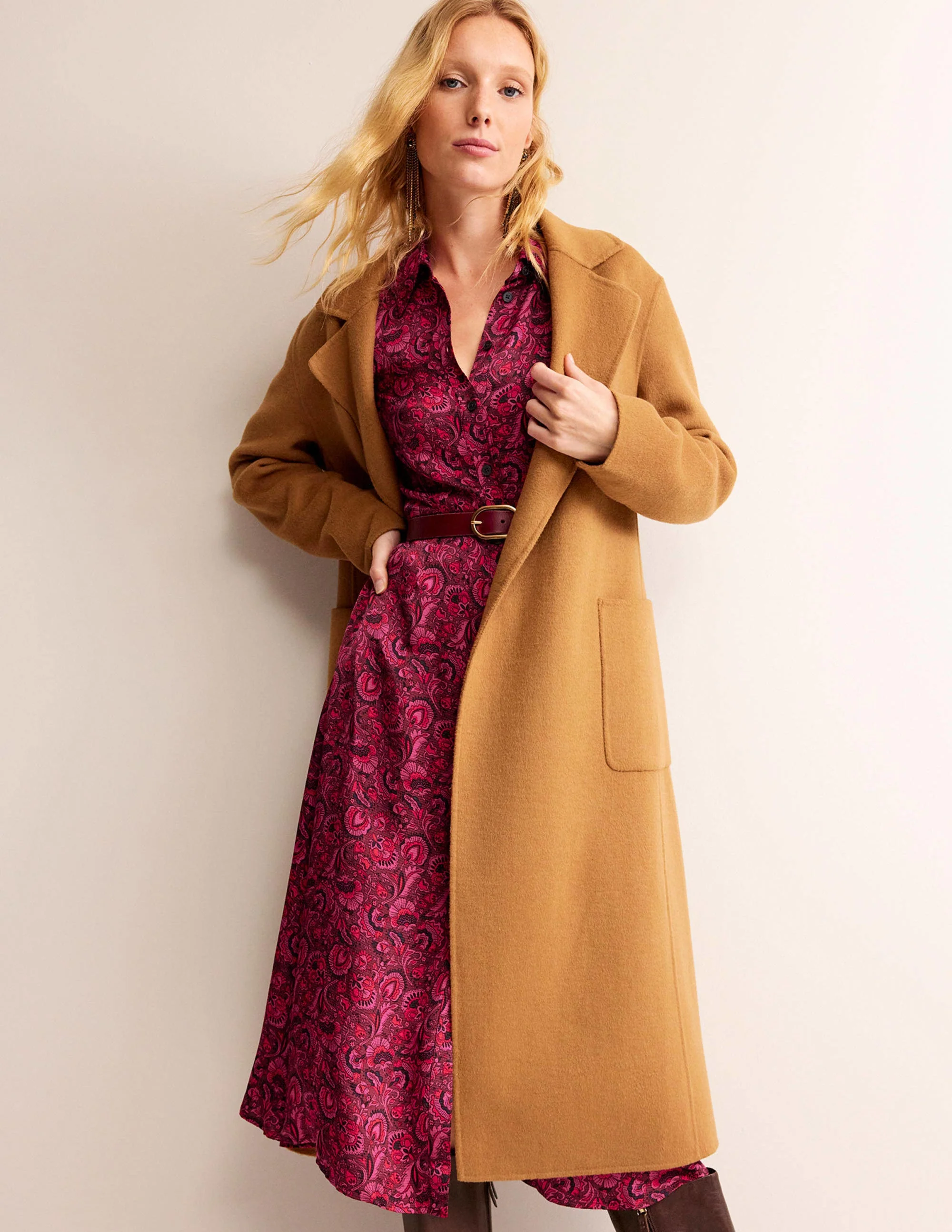 Kate Satin Shirt Dress-Burgundy Red, Florist - Image 4