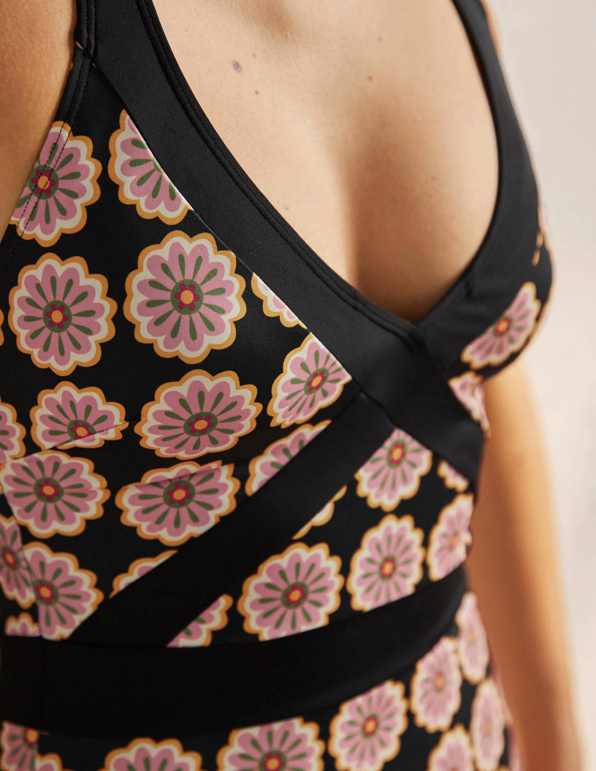 Kefalonia Halterneck Swimsuit-Black, Opulent Flower - Image 2