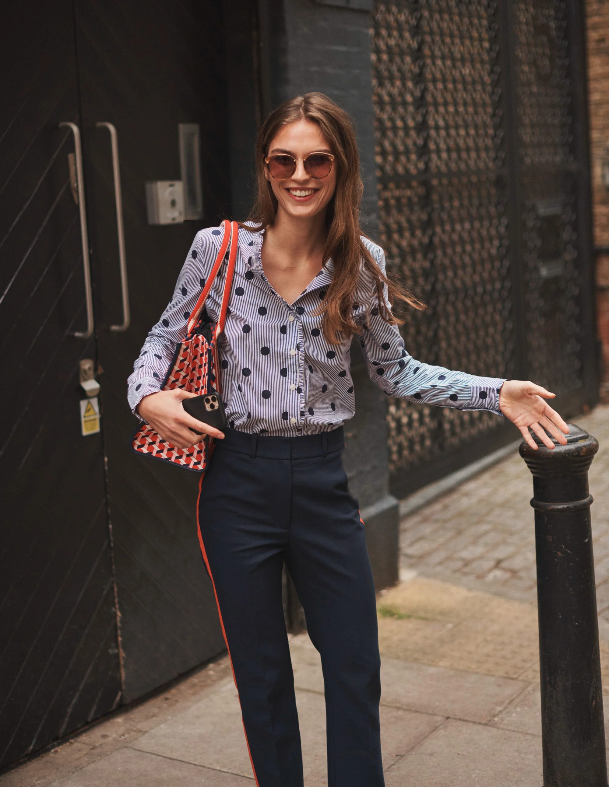 Kew Side Stripe Trousers-Navy, Red Stripe - Image 8