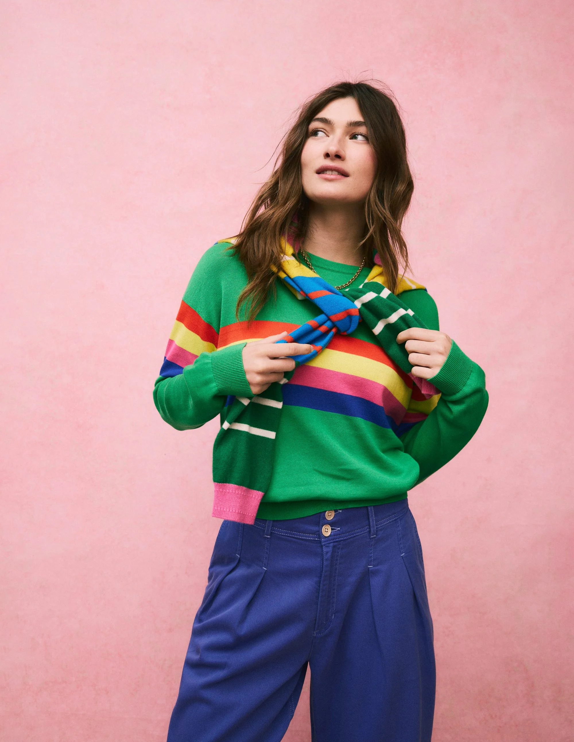 Lara Relaxed Cotton Jumper-Bright Green Chest Stripe - Image 5