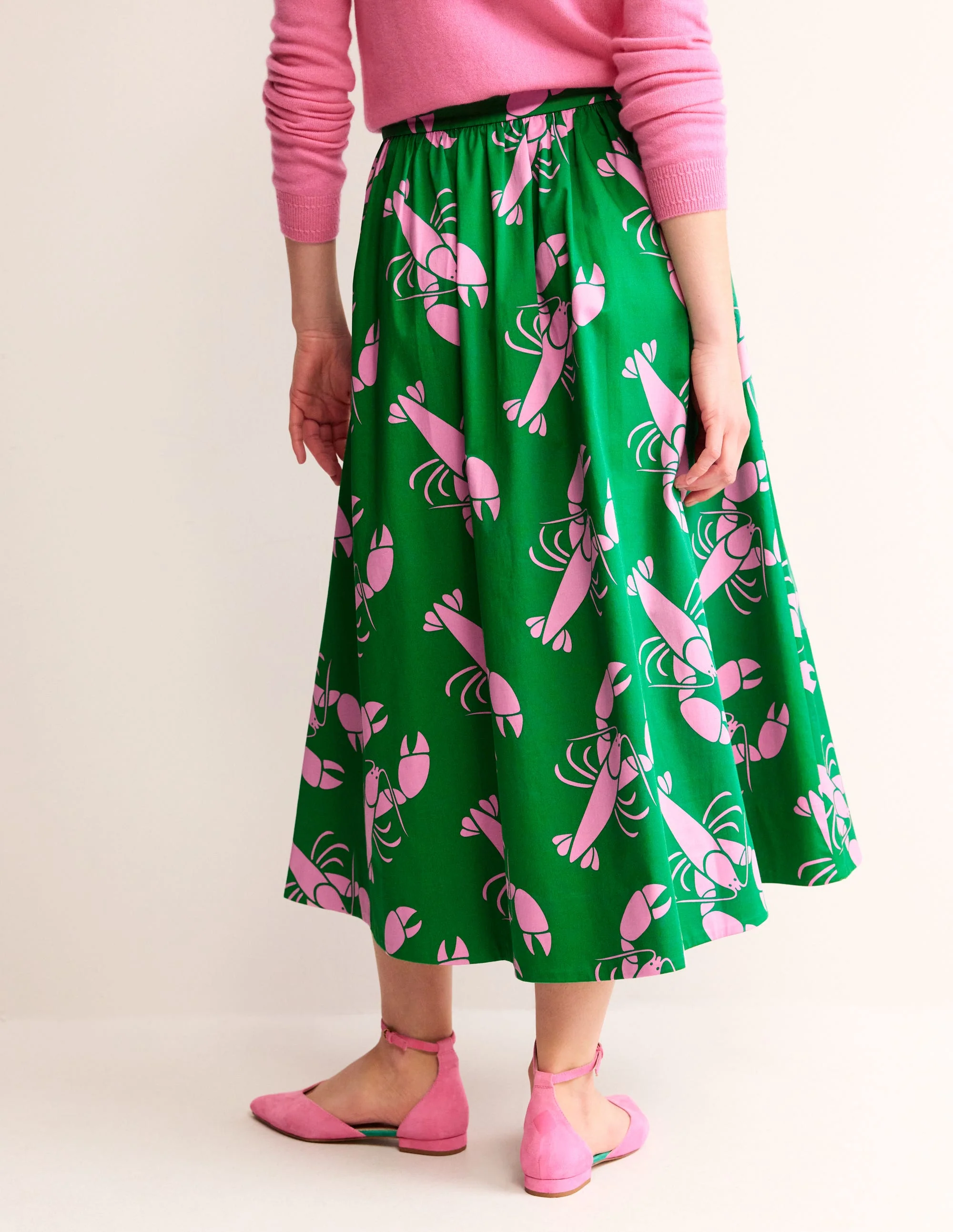 Layla Cotton Sateen Skirt-Green Tambourine, Lobster - Image 4