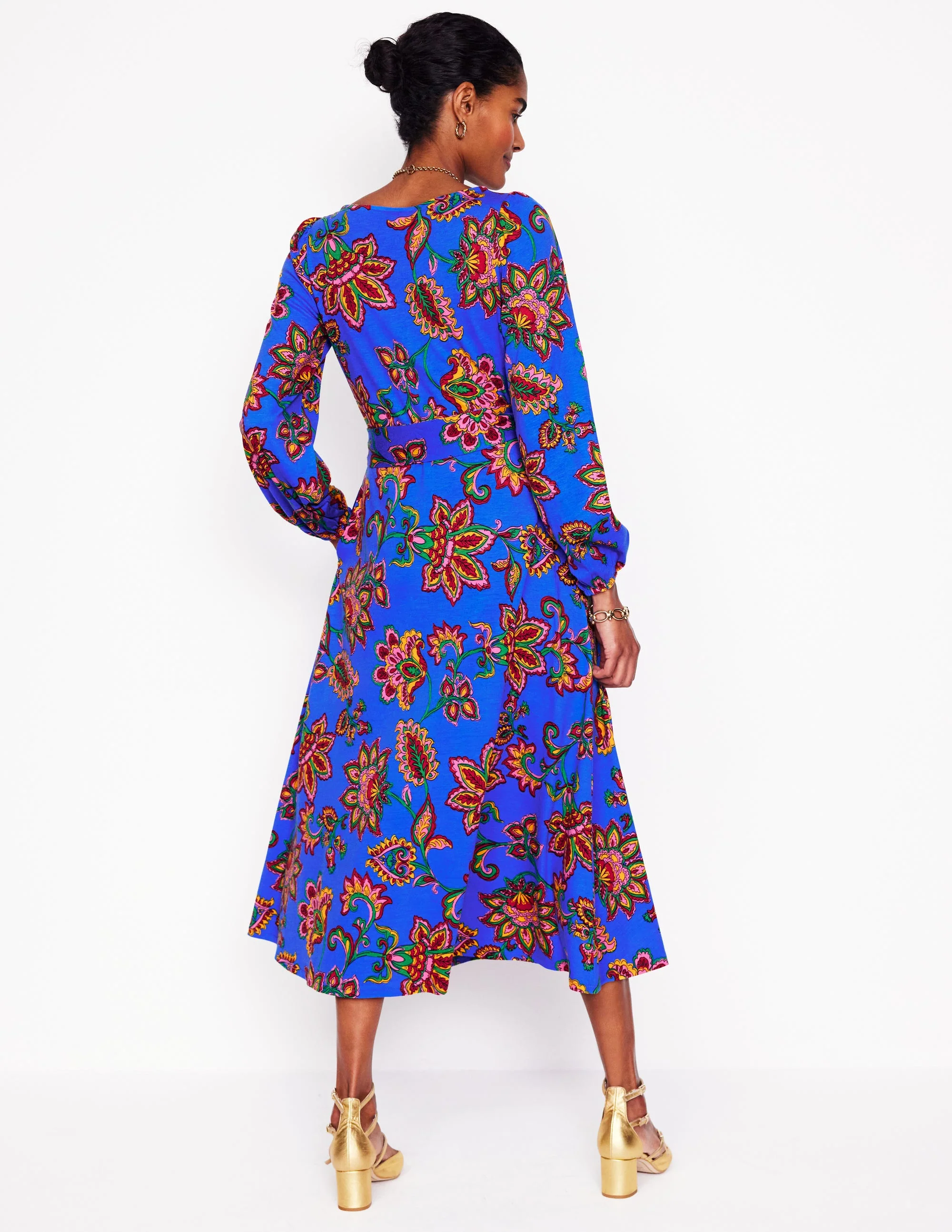Leandra Jersey Midi Dress-Gallery Blue, Whimsical Vine - Image 3