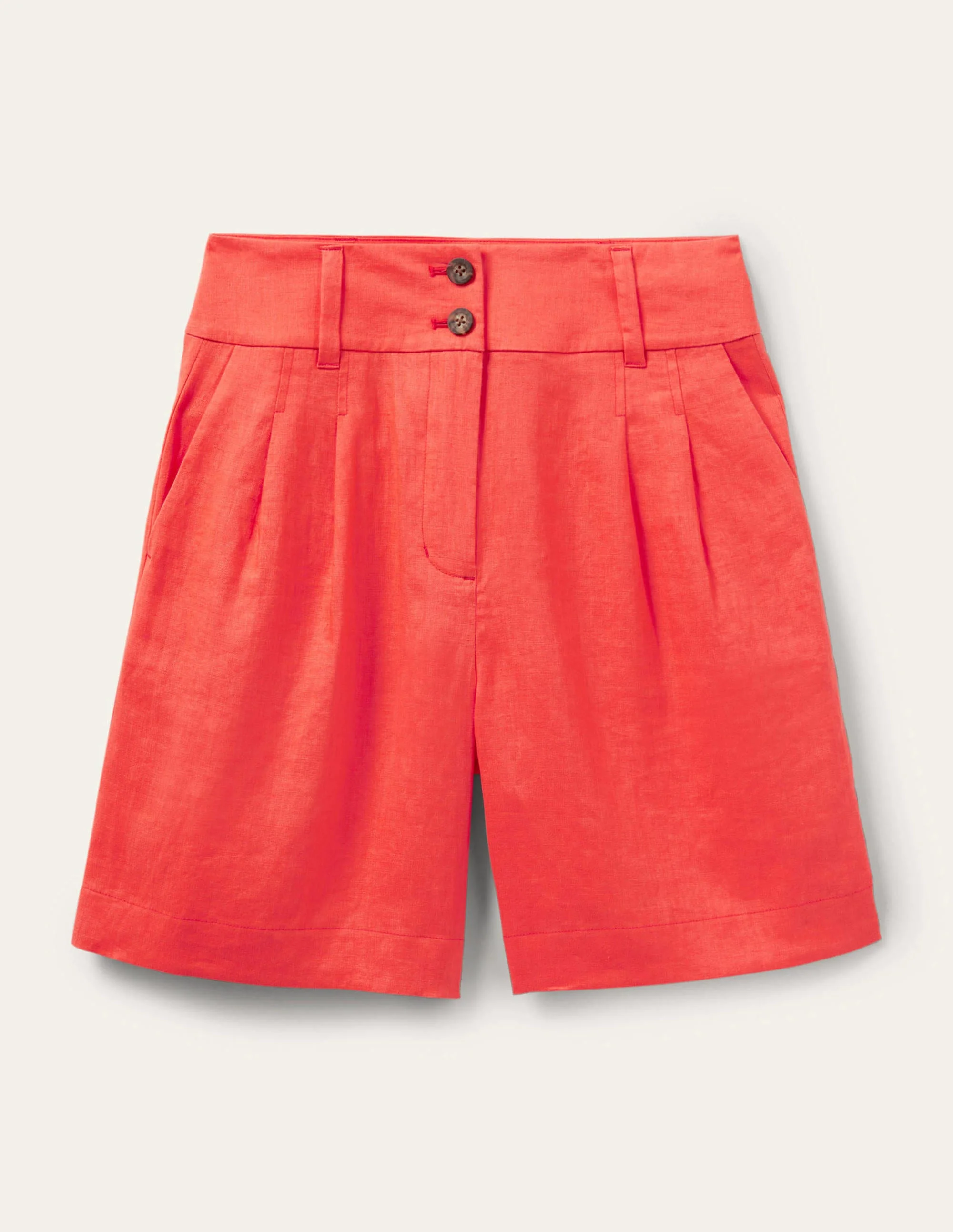 Linen Pleat Shorts-Hot Coral - Image 5