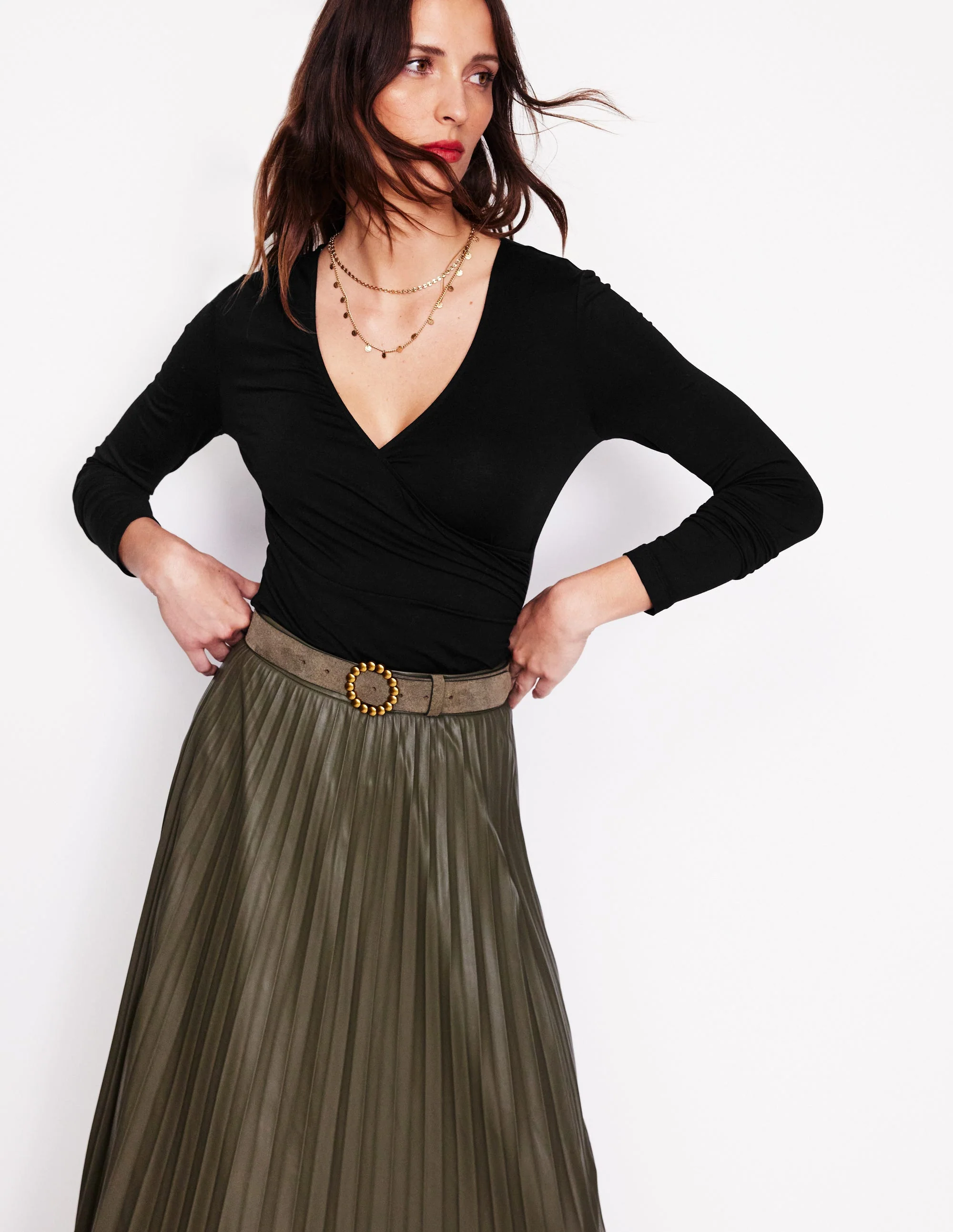 Long Sleeve Wrap Top-Black - Image 2
