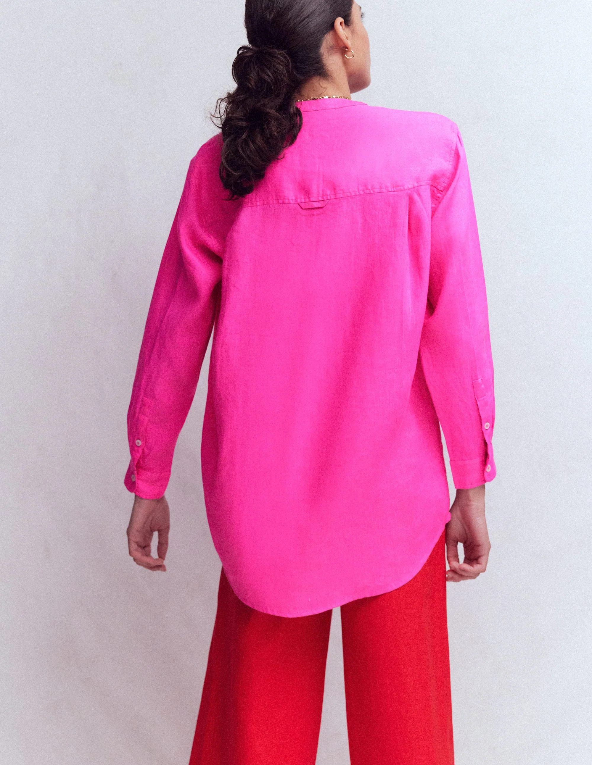 Longline Linen Shirt-Pop Pansy - Image 3