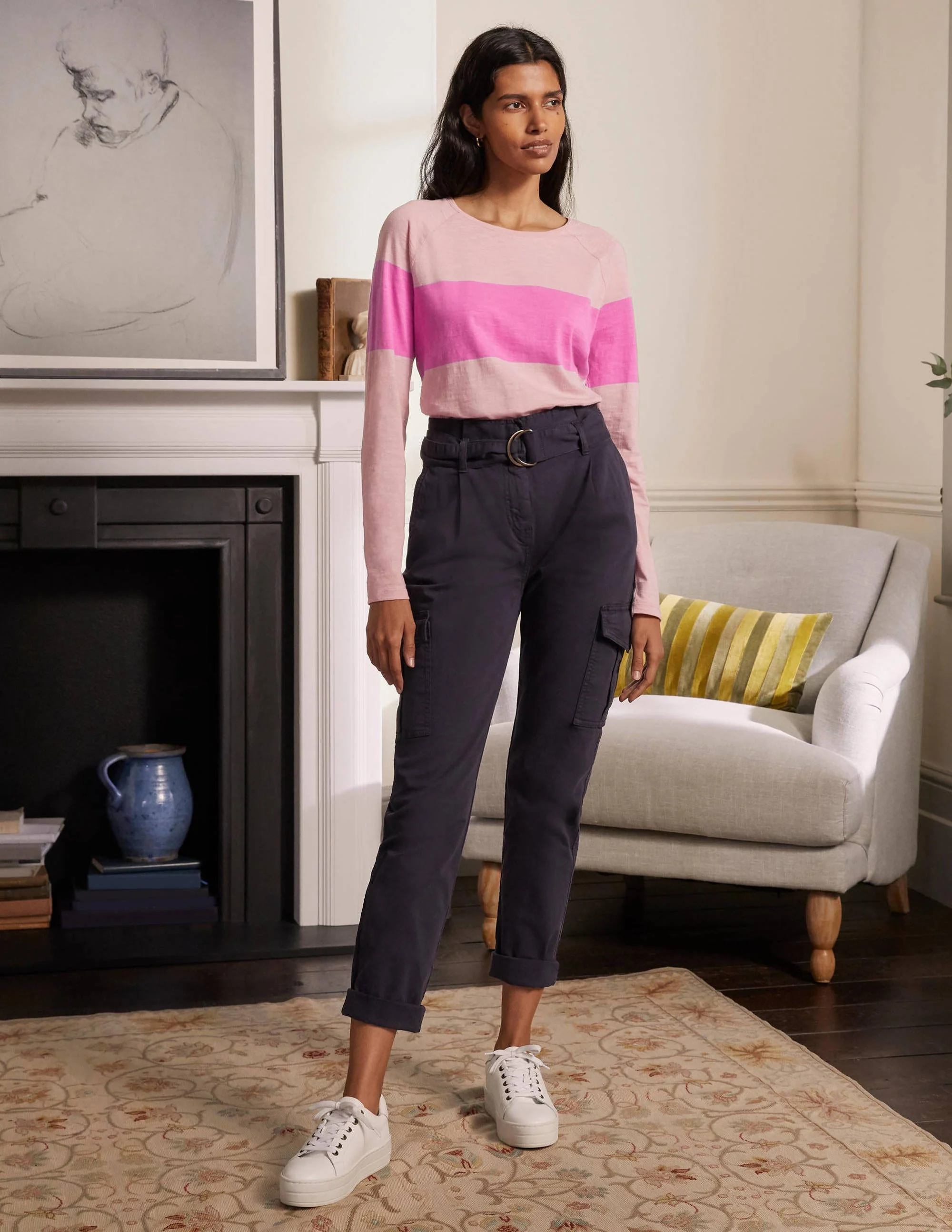 Lorna Baseball Jersey Top-Milkshake, Pink Stripe - Image 4