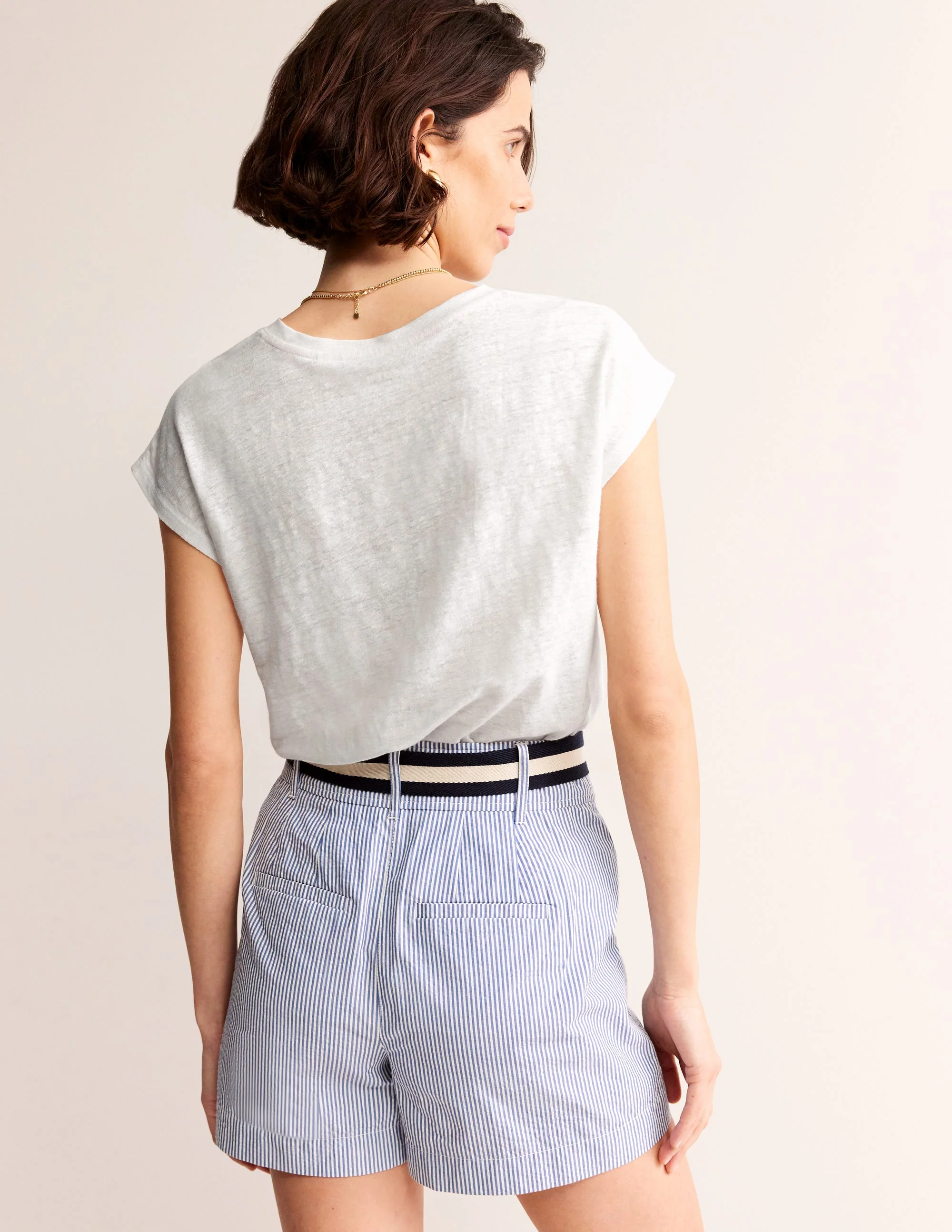 Louisa Crew Neck Linen T-shirt-White - Image 3