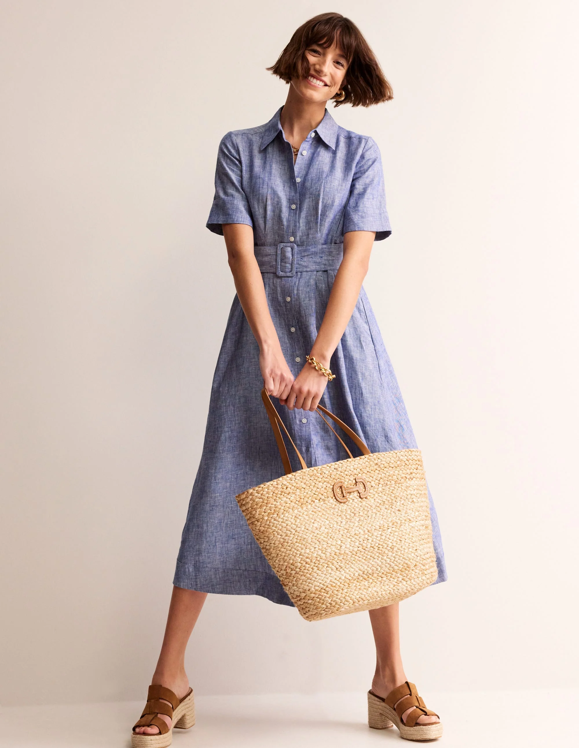 Louise Linen Midi Shirt Dress-Authentic Blue Chambray - Image 2