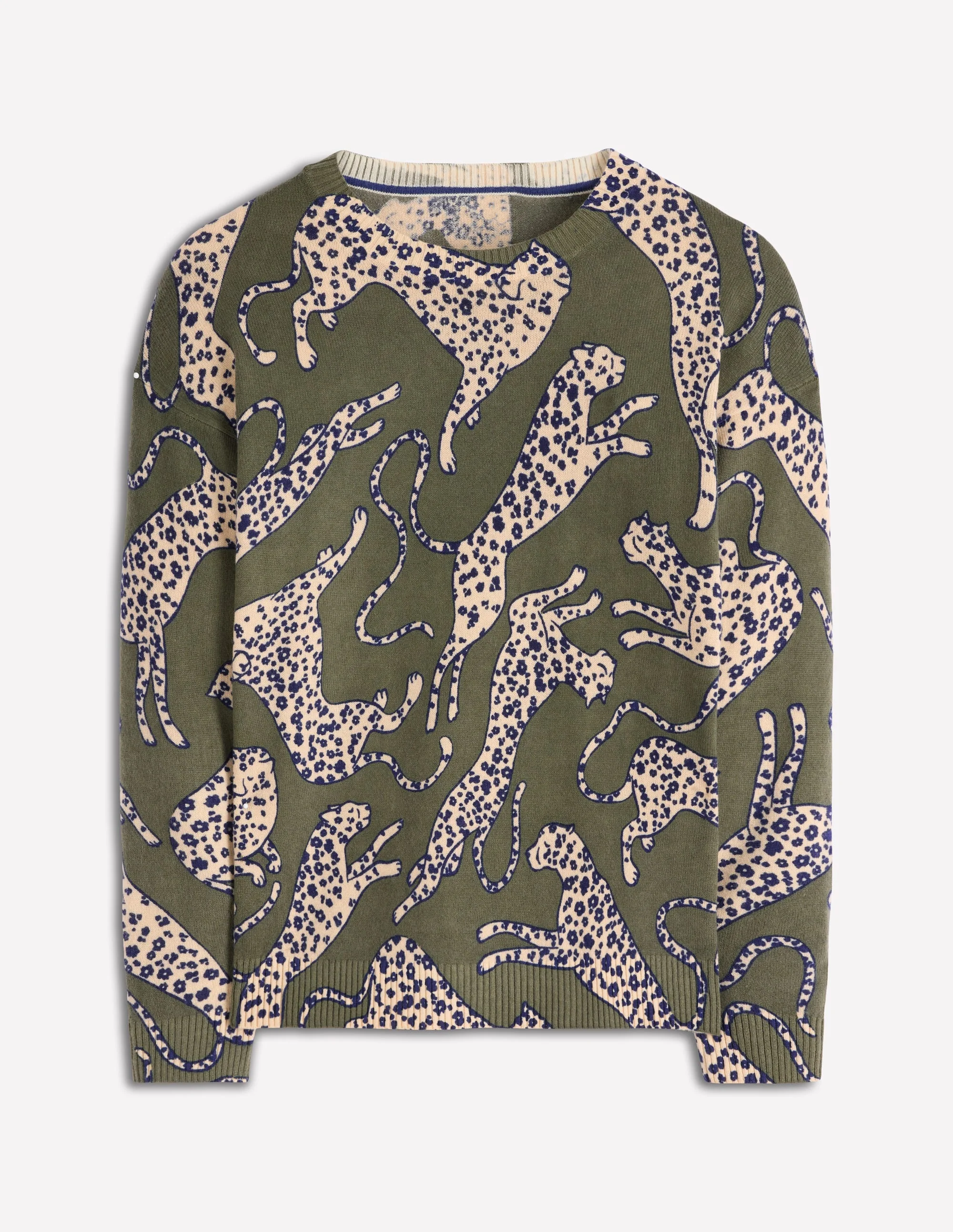 Lydia Cashmere Jumper-Woodland Green, Leopard - Image 7