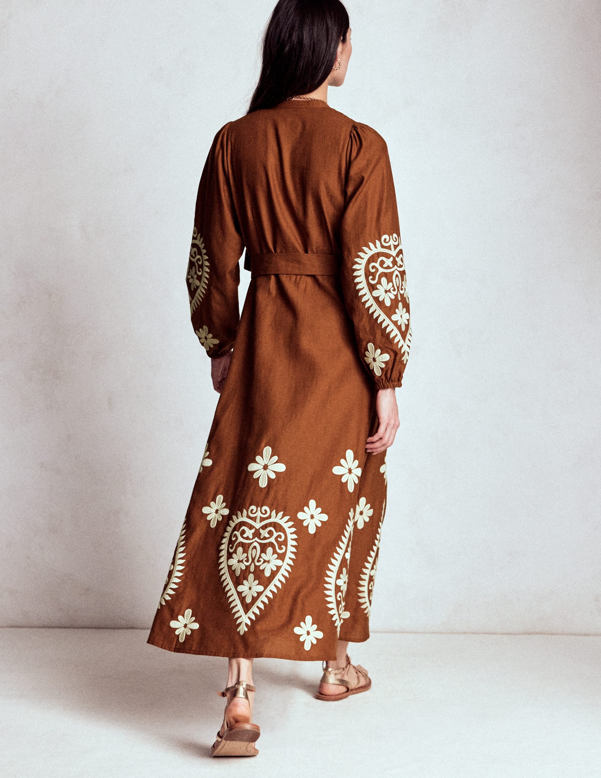 Mae Linen Blend Shirt Dress-Russet - Image 3