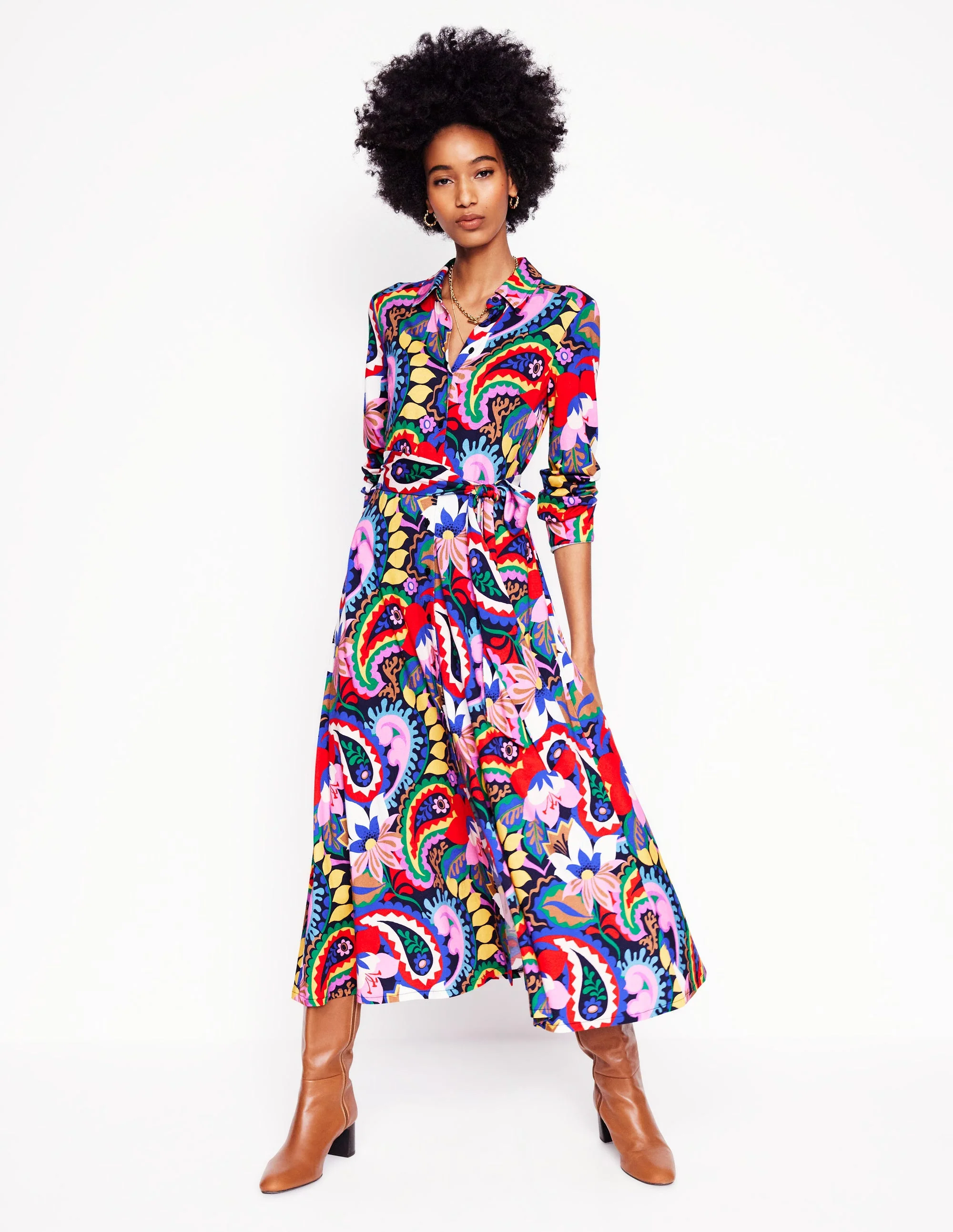 Marcia Jersey Shirt Dress-Multi, Botanical Paisley - Image 2