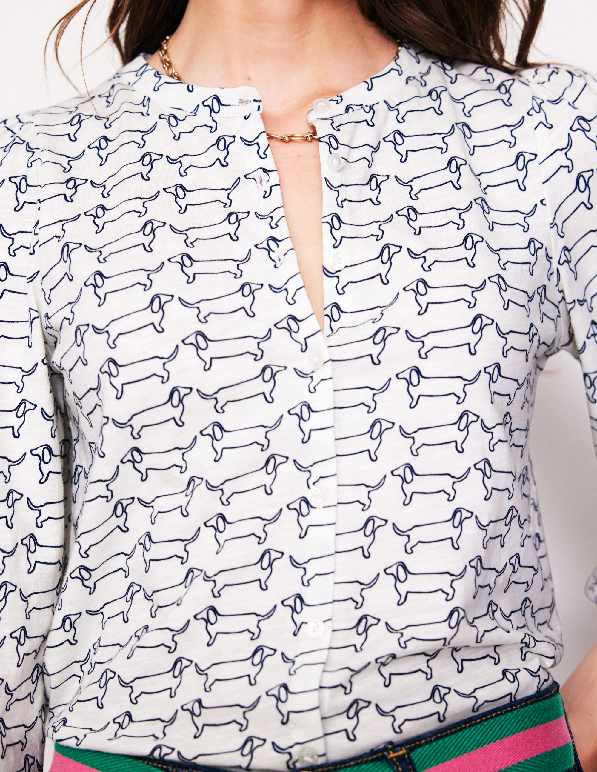 Marina Jersey Shirt-Ivory, Dachshund - Image 2