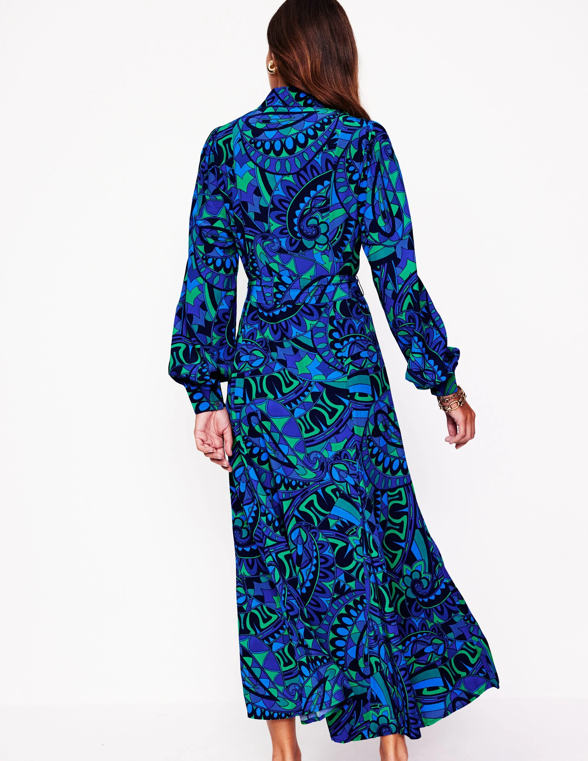 Martha Godet Maxi Shirt Dress-Blue, Kaleidoscopic Paisley - Image 4