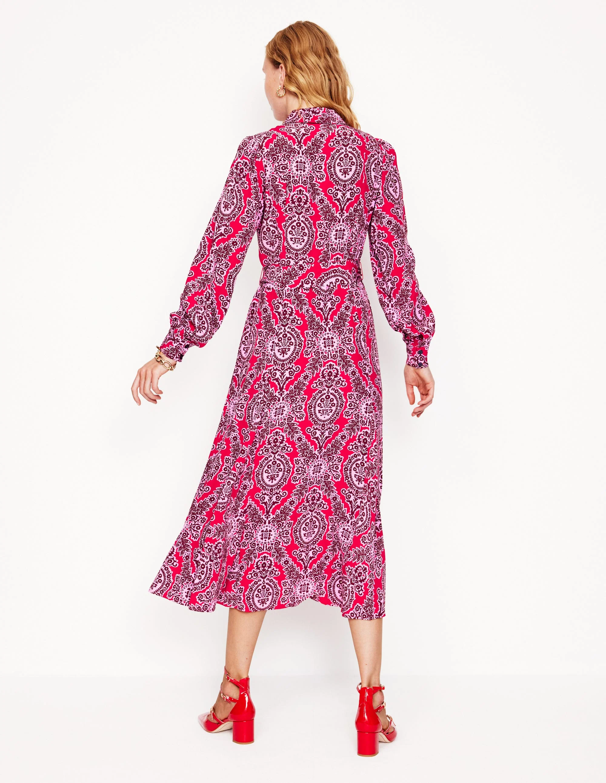 Martha Godet Maxi Shirt Dress-Bright Ruby, Opulent Vine - Image 3