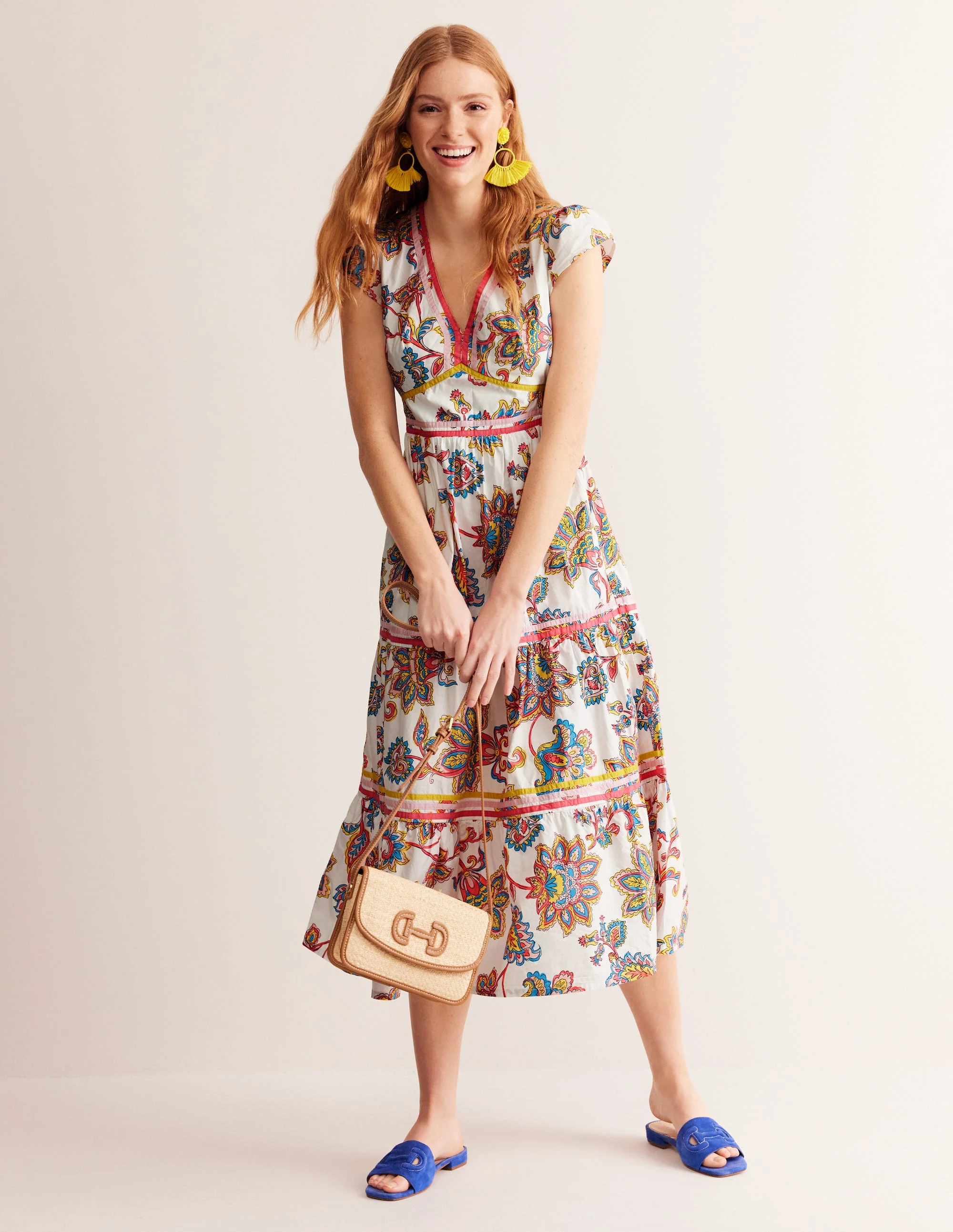 May Cotton Midi Tea Dress-Ivory, Dahlia Bloom - Image 7