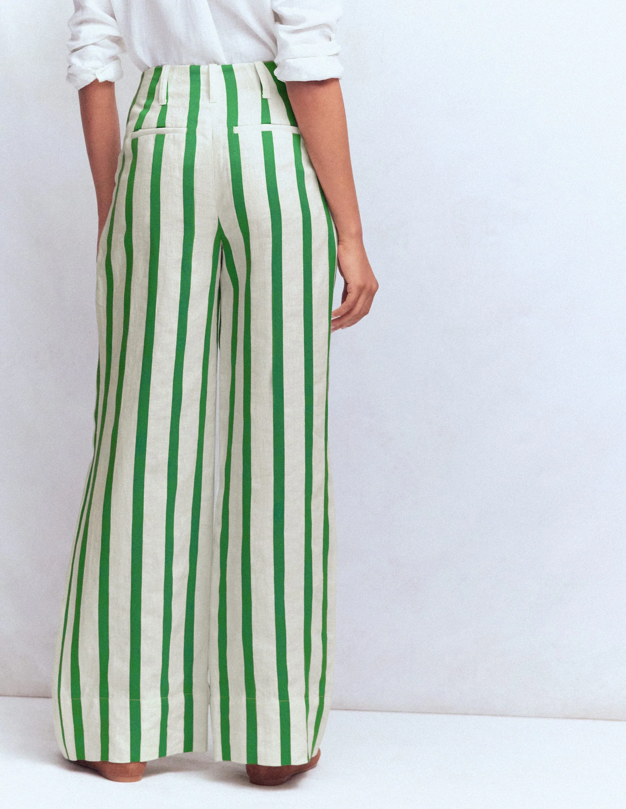 Mayfair Linen Trousers-Ivory, Fresh Green Stripe - Image 3
