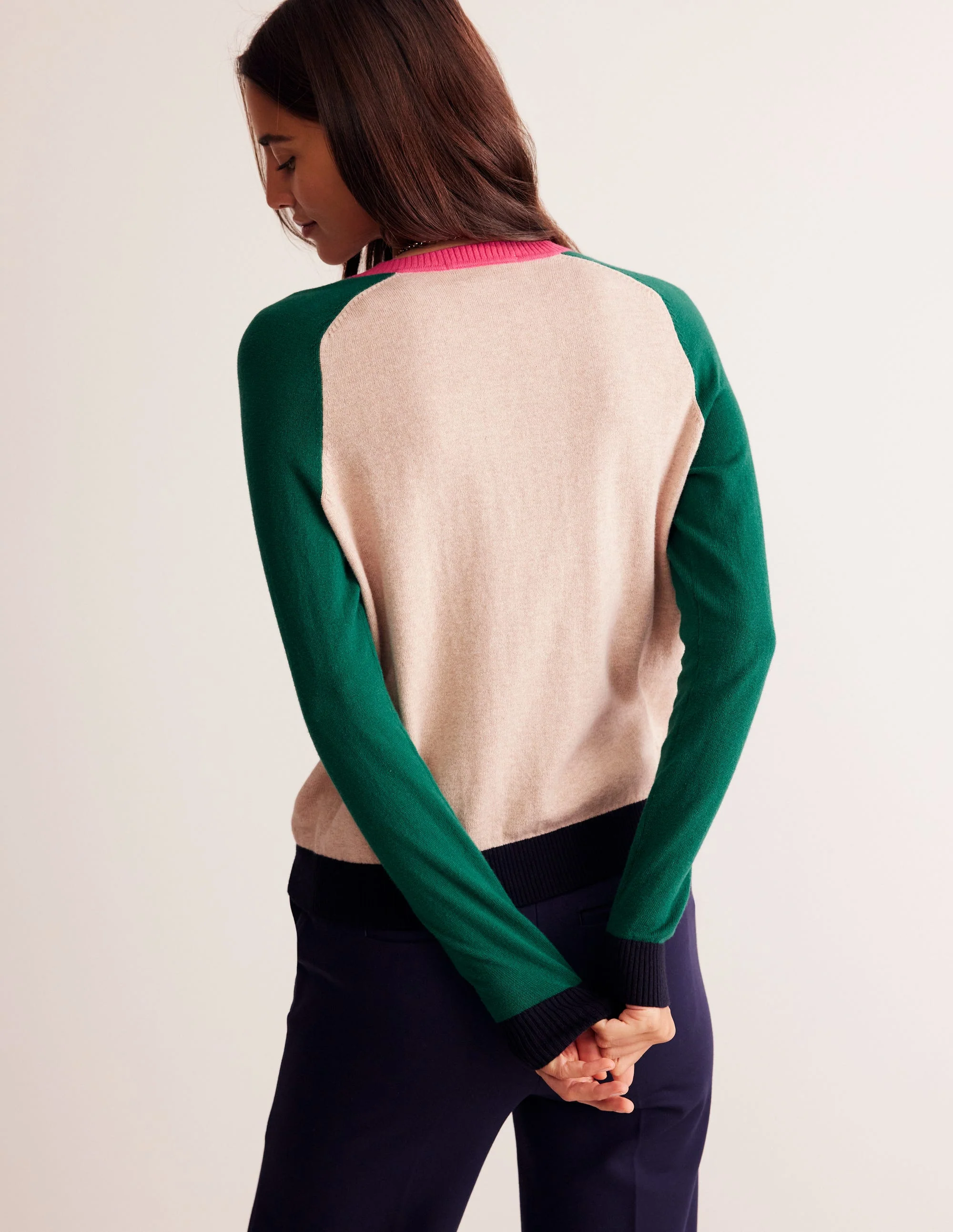 Meg Raglan Sleeve Cardigan-Chinchilla, Colourblock - Image 3